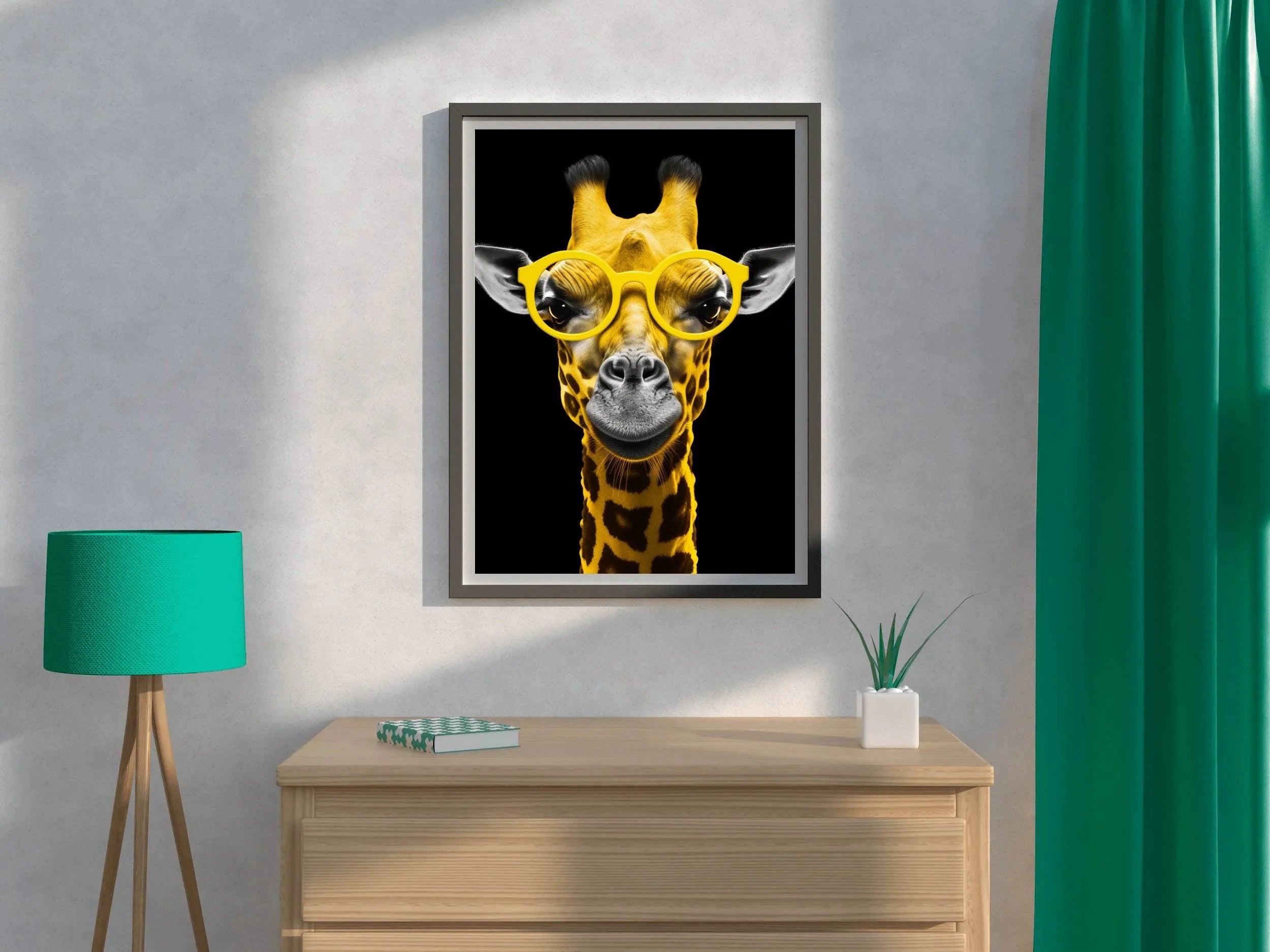 Yellow Cool Look Giraffe With Goggle Wall Art - beink online art store