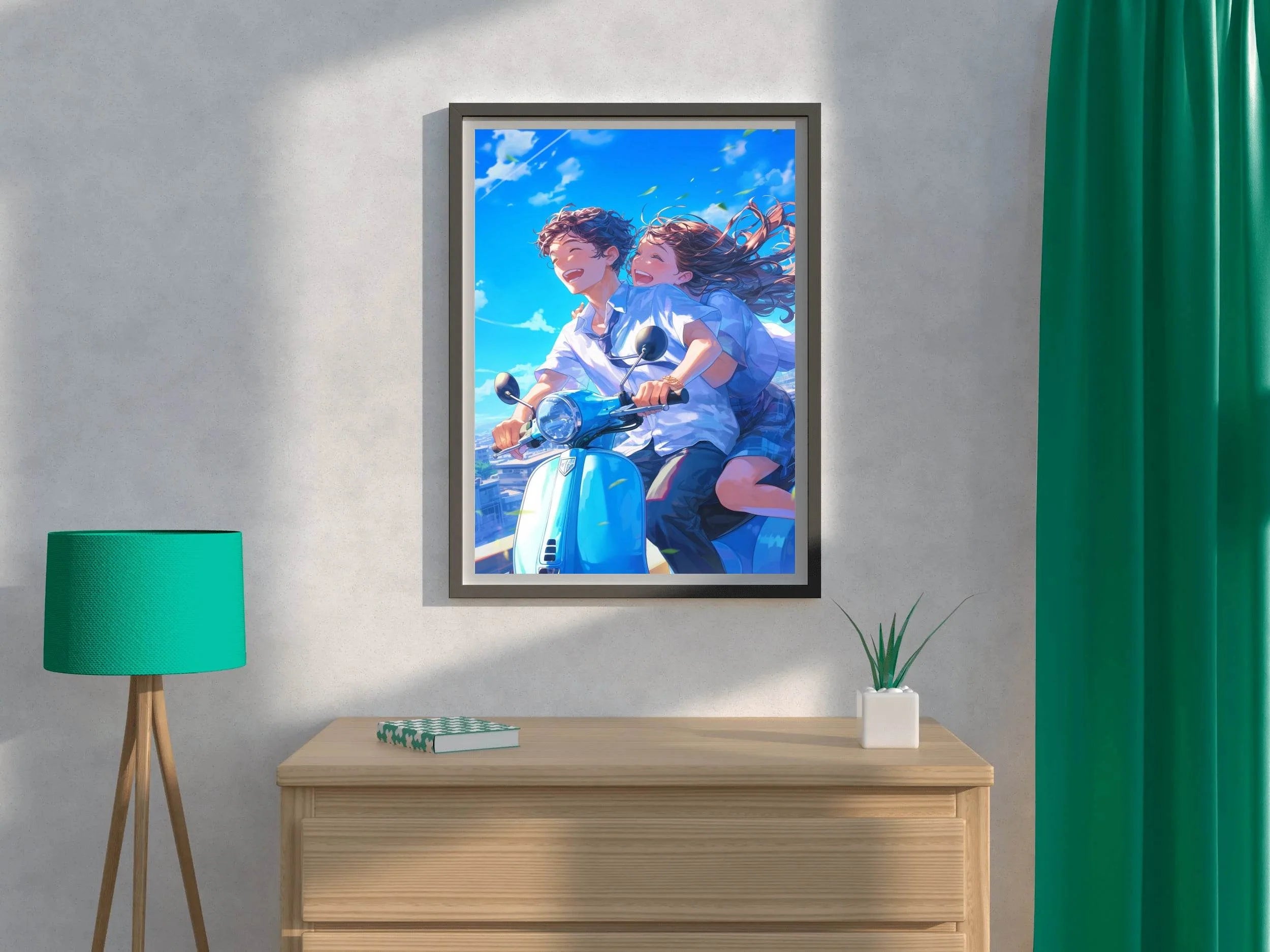 Couple On Bike Anime Wall Art - beink online art store