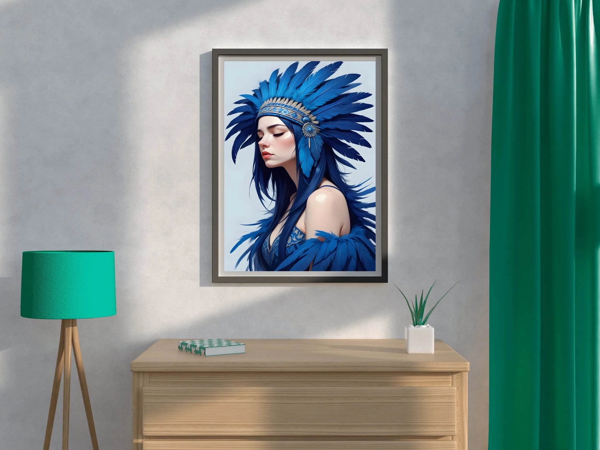 Lady with Blue Feather Wall Art - beink online art store
