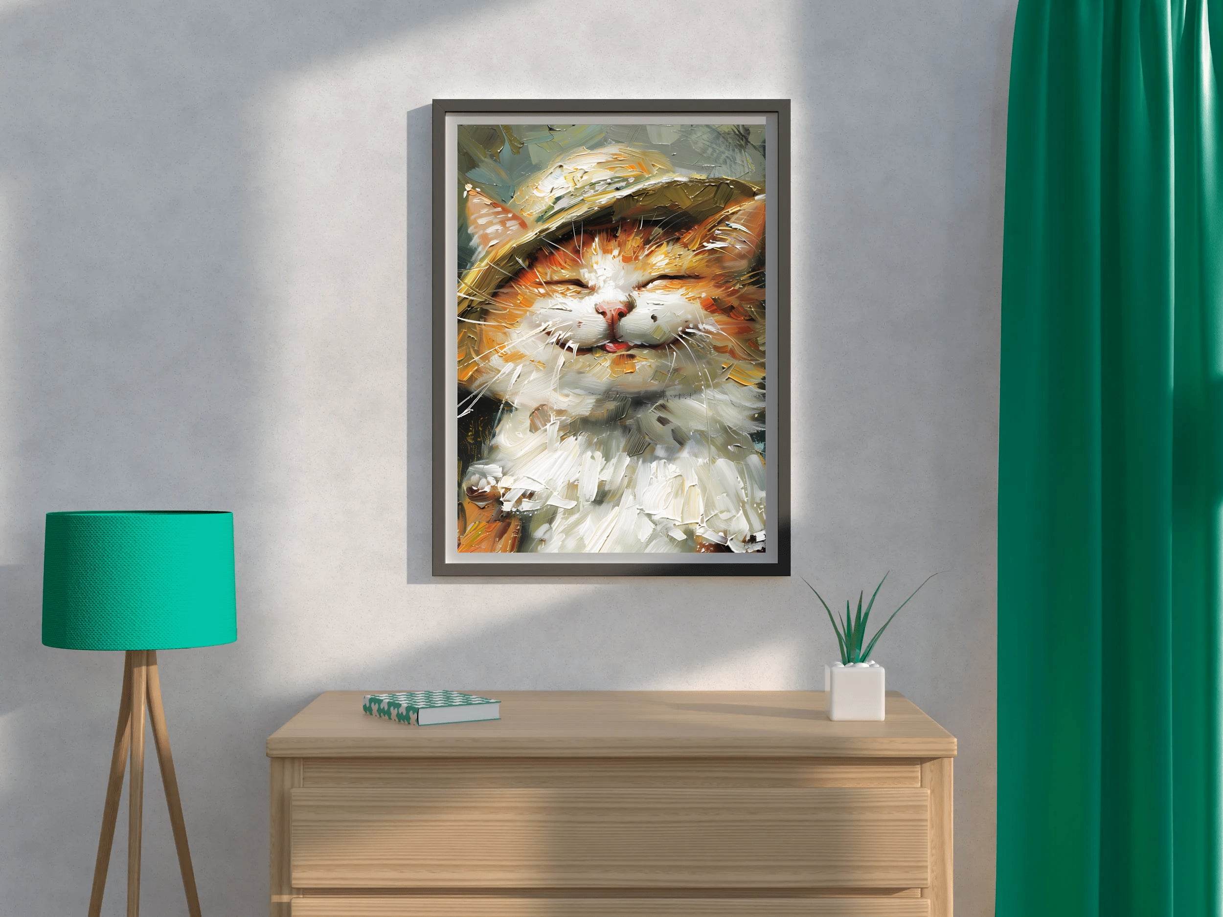 Slashed Oil Painting of Cat Wearing Hat - beink online art store