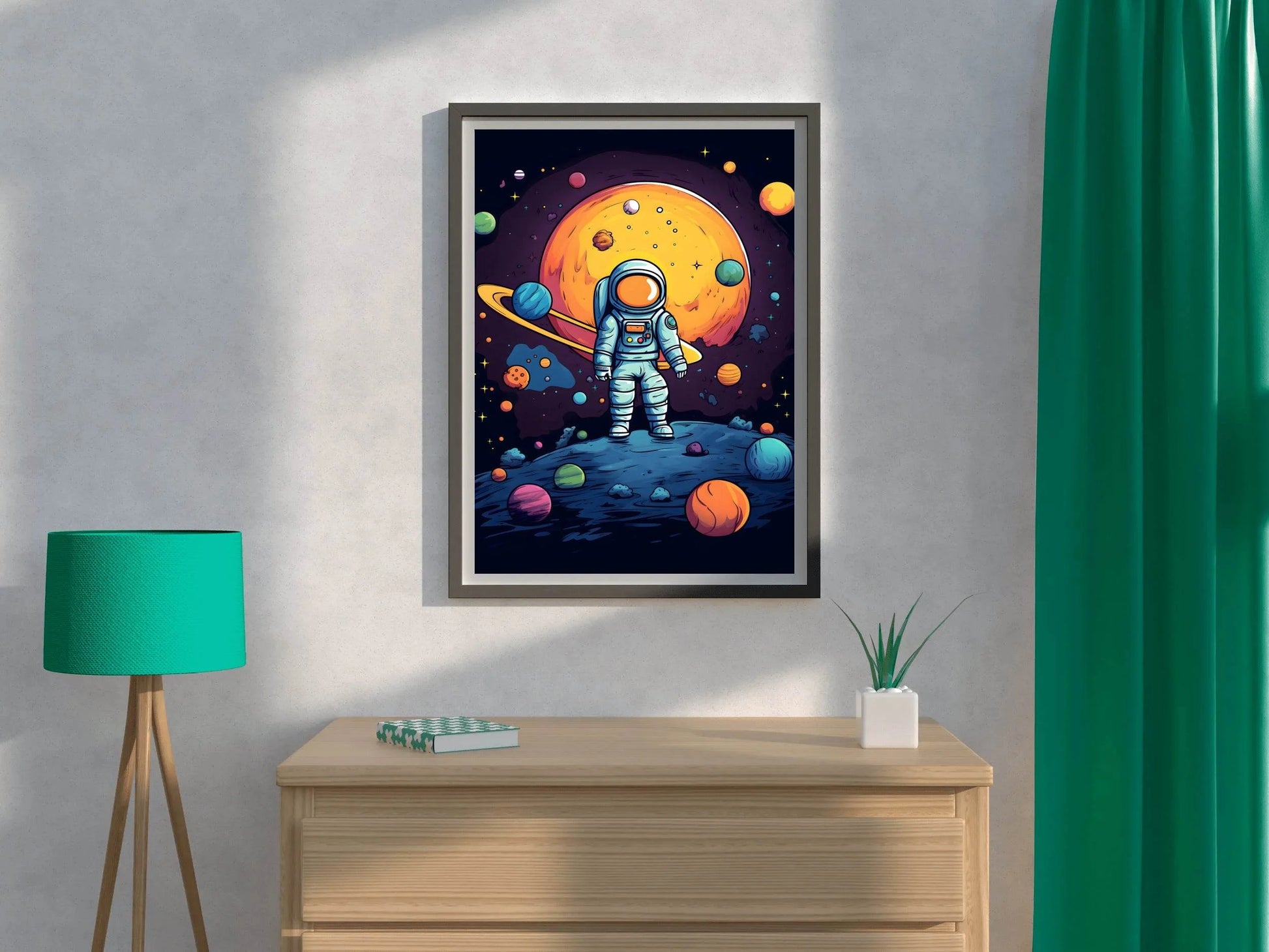 Cartoonish Illustration of Astronaut in Space - beink online art store
