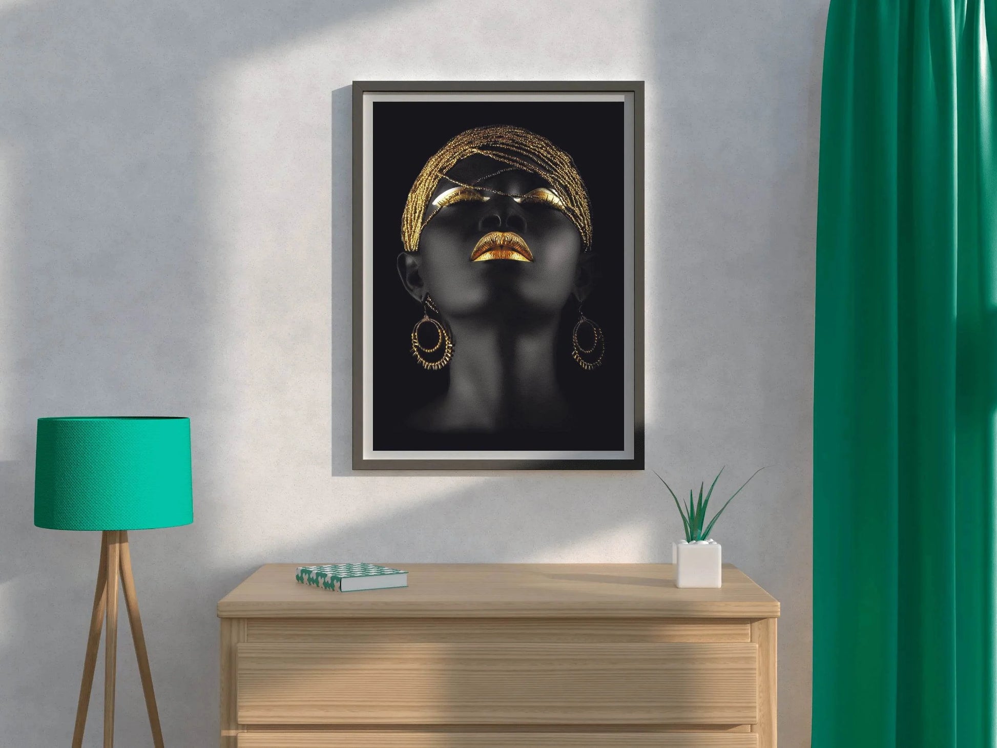 Black Queen With Golden Makeup Wall Art - beink online art store