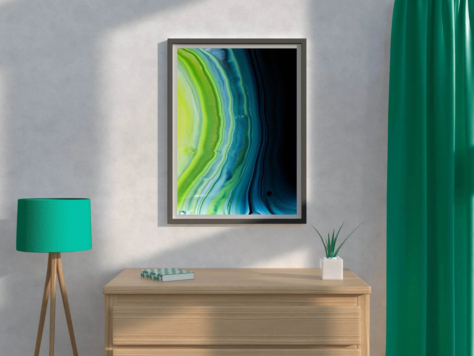 Dark and Green Waves Abstract Wall Art - beink online art store