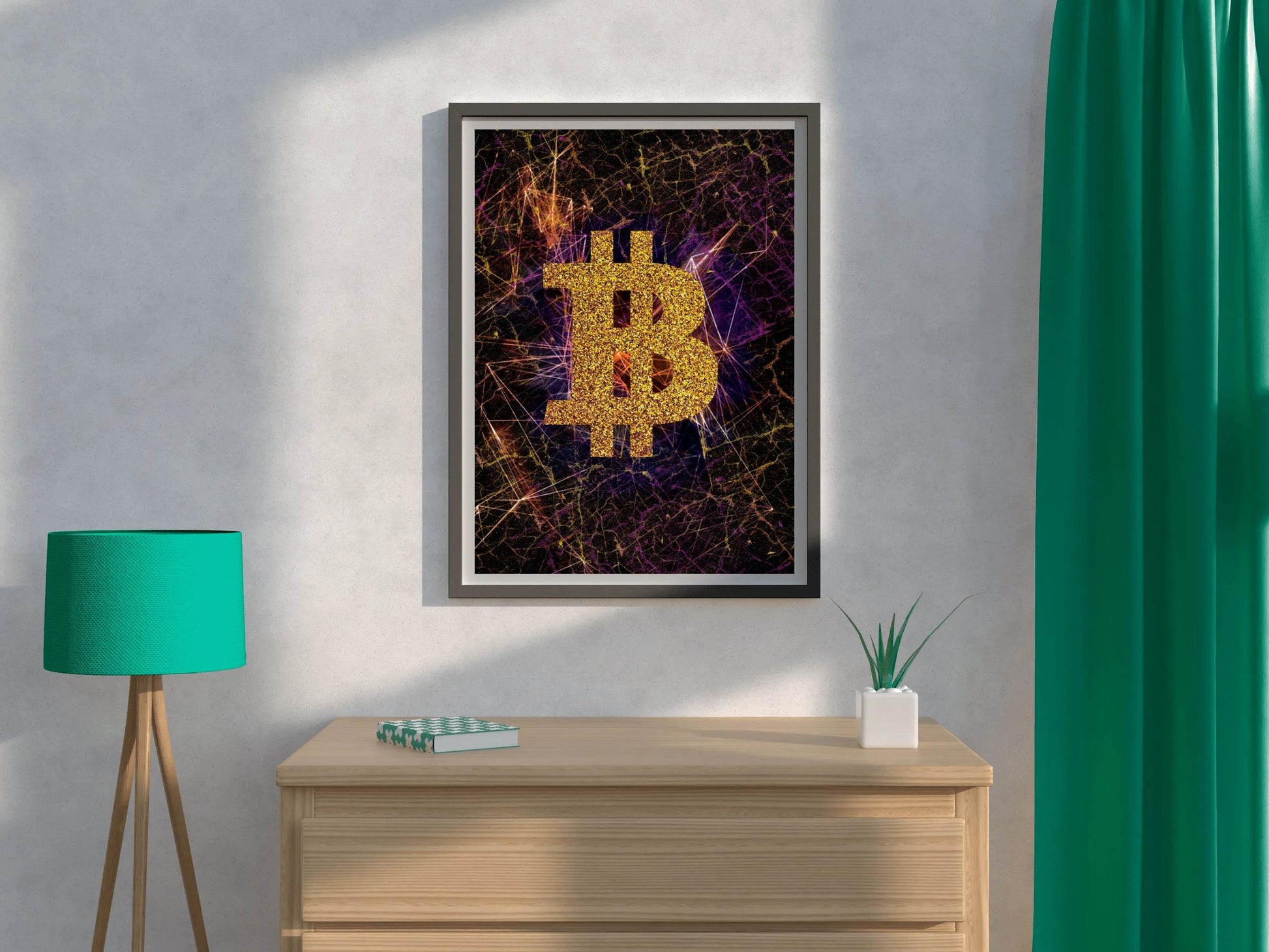 Abstract Bitcoin Golden Symbol Wall Art - beink online art store