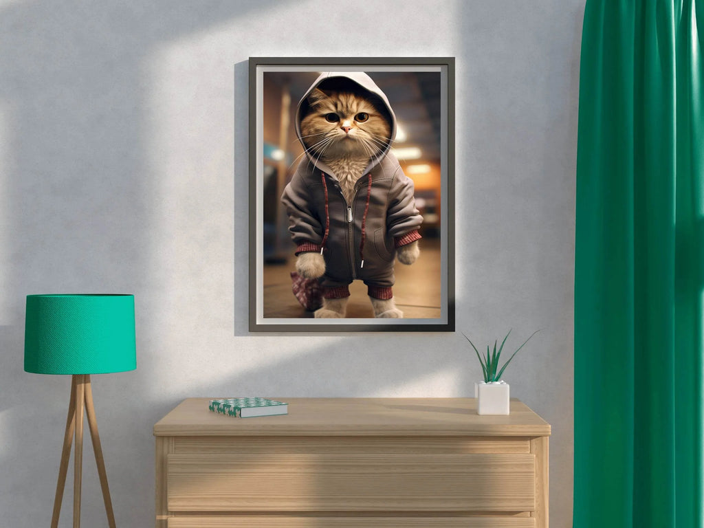 Cute Cat Wearing Jacket Animal Wall Art - beink online art store