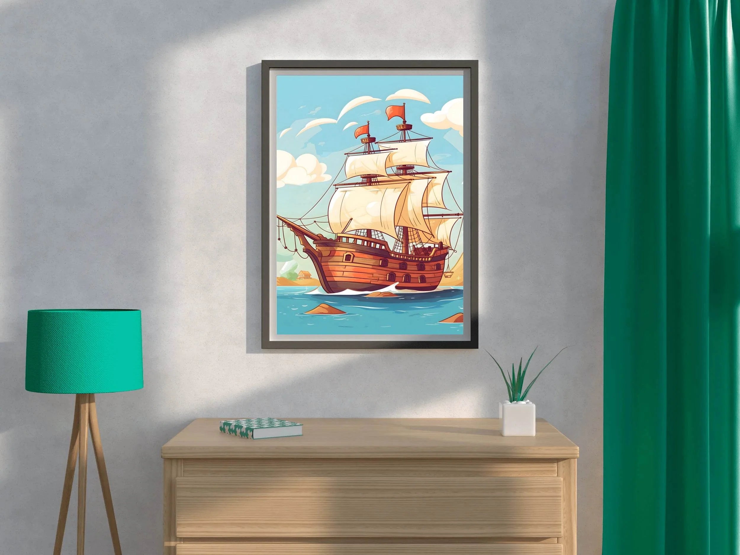 Cartoonish Illustration of Pirates Ship - beink online art store