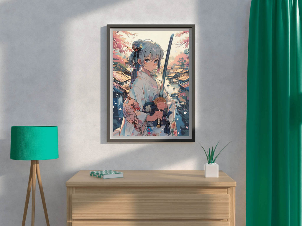 Girl Wearing Kimono Japanese Traditional in Garden Anime Wall Art - beink online art store