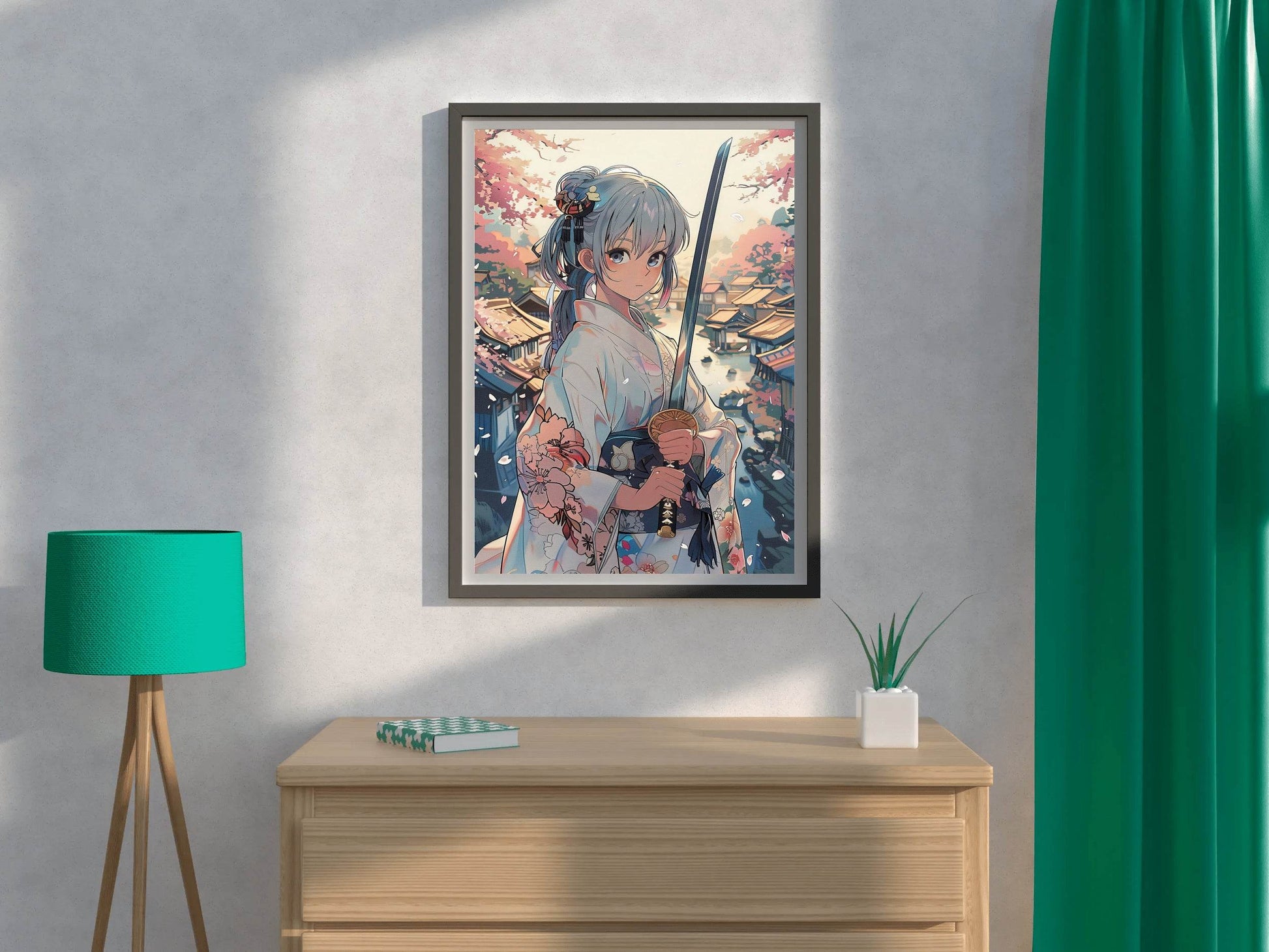 Girl Wearing Kimono Japanese Traditional in Garden Anime Wall Art - beink online art store