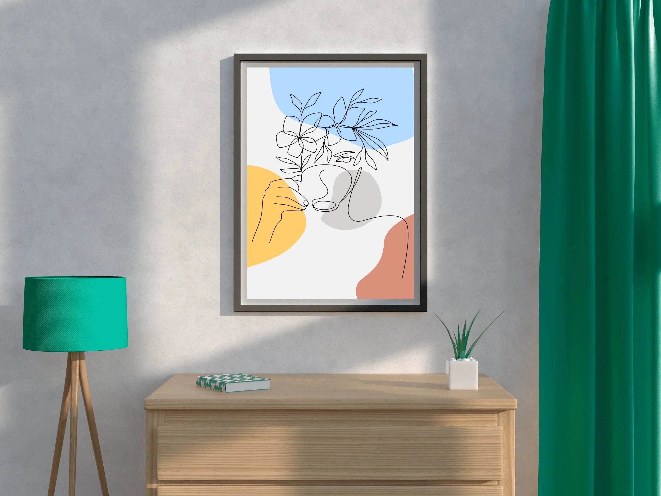 Minimal Design Of a Girl Drinking Tea Wall Art - beink online art store