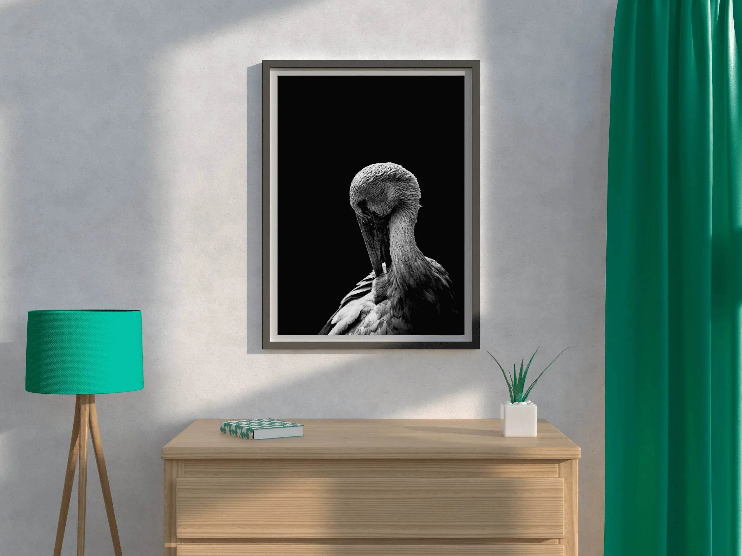 White Stork Bird Black & White Wall Art - beink online art store