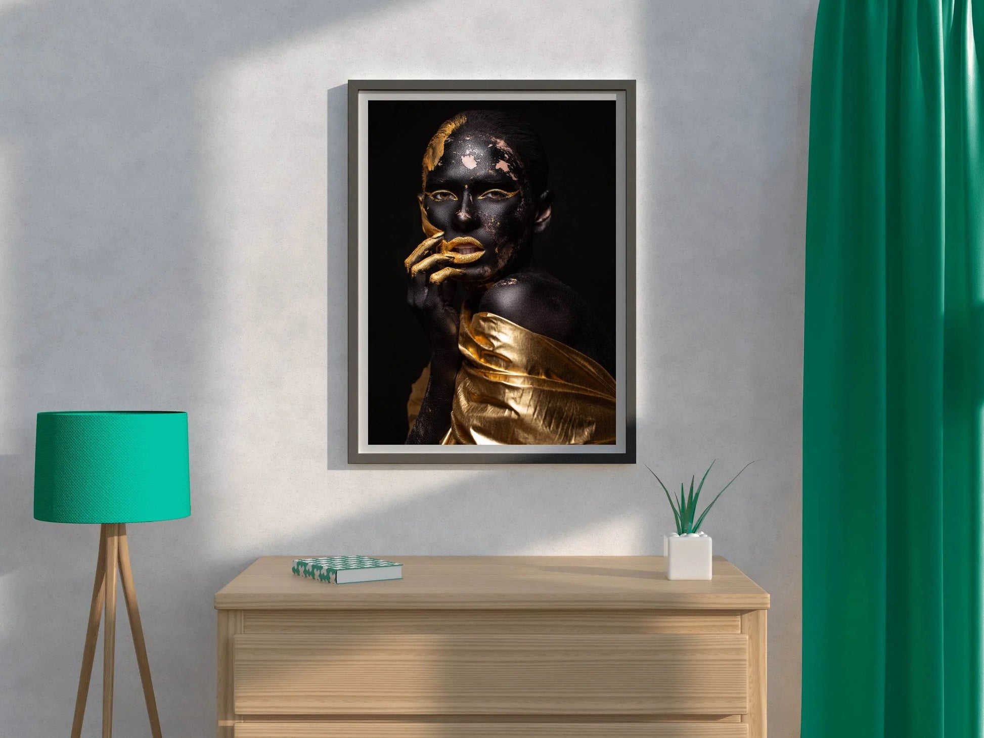 African Black Woman Golden Makeup Wall Art - beink online art store