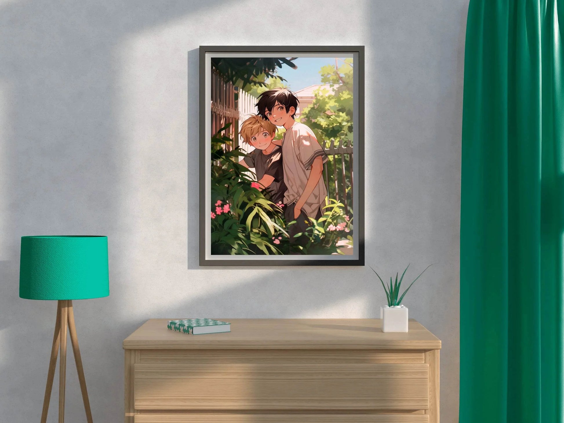Anime Character Cartoon Scene in Garden - beink online art store