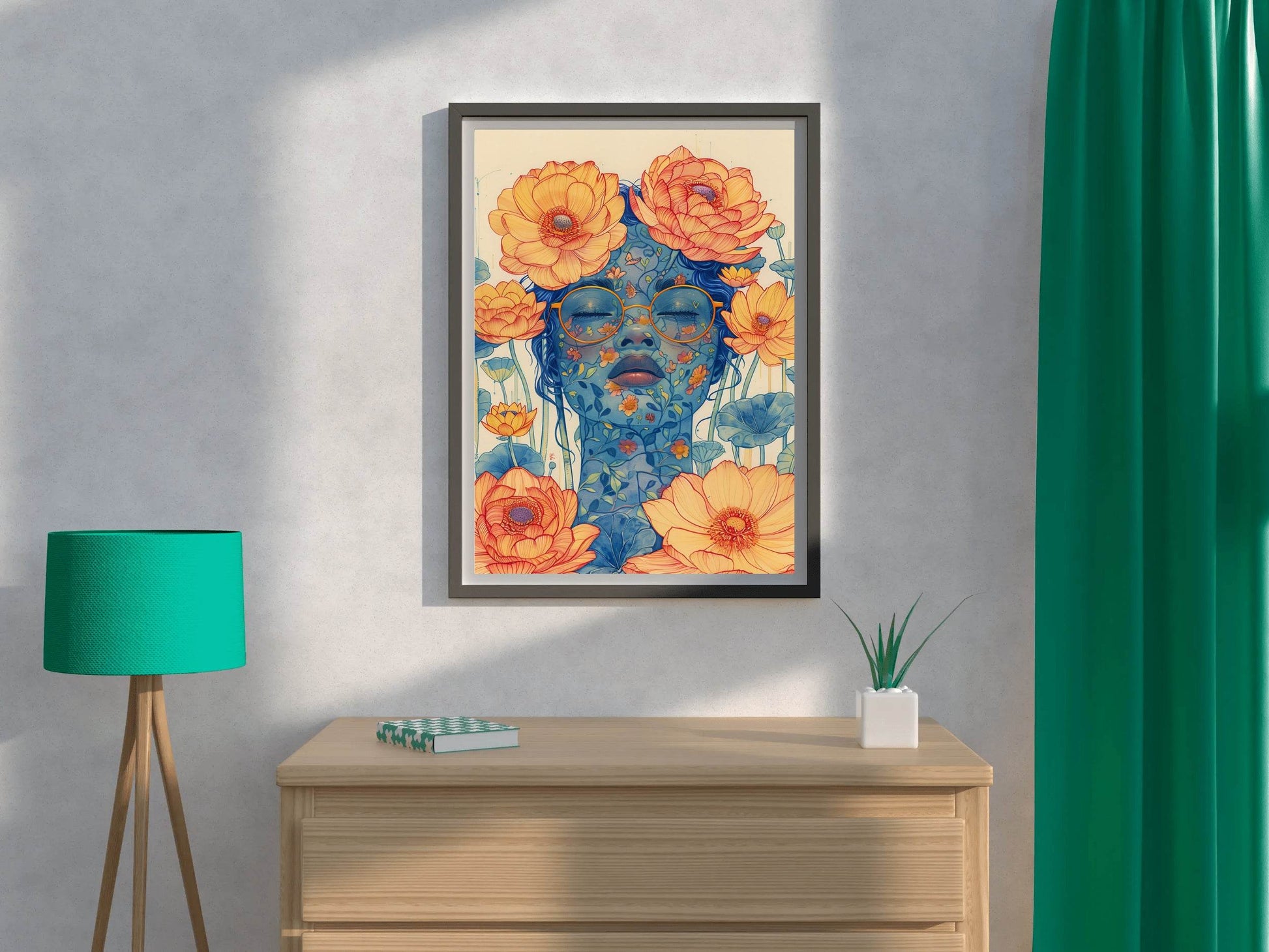 Floral Face of Lady with Orange Blossoms Wall Art - beink online art store