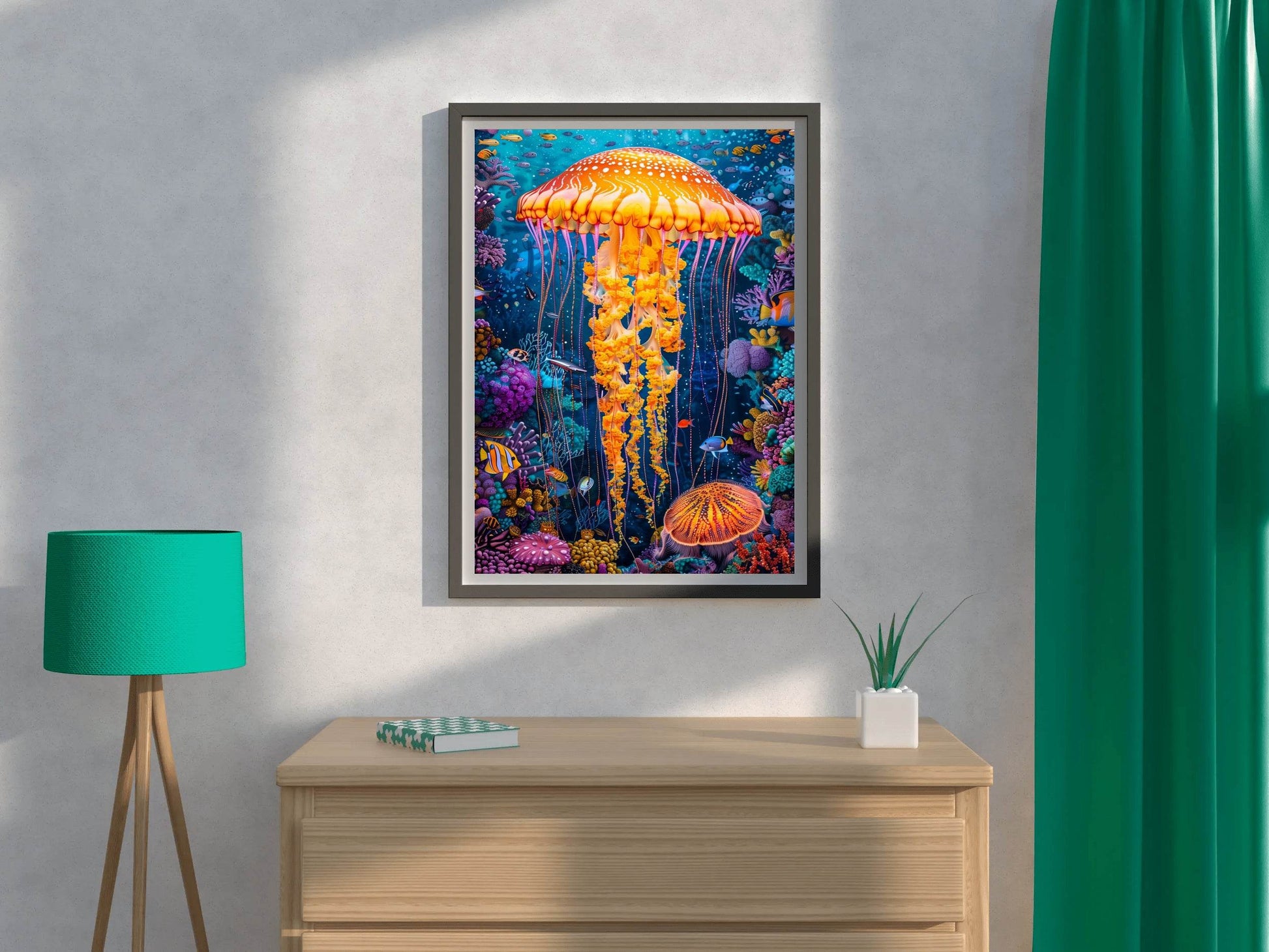 Jellyfish in the Colorful Coral Reef of the Seashore Wall Art - beink online art store