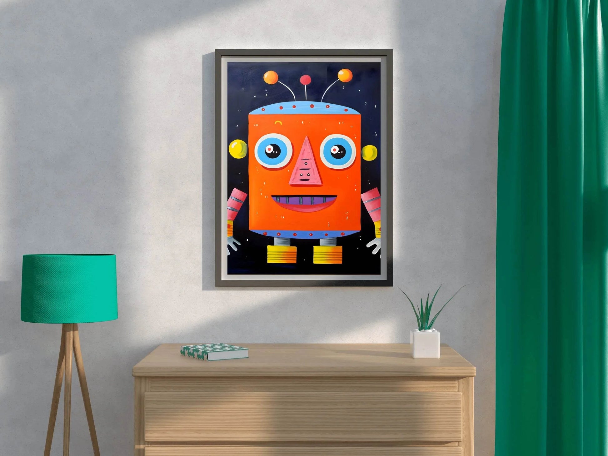 Paper Drawing of Red Smiling Robot - beink online art store