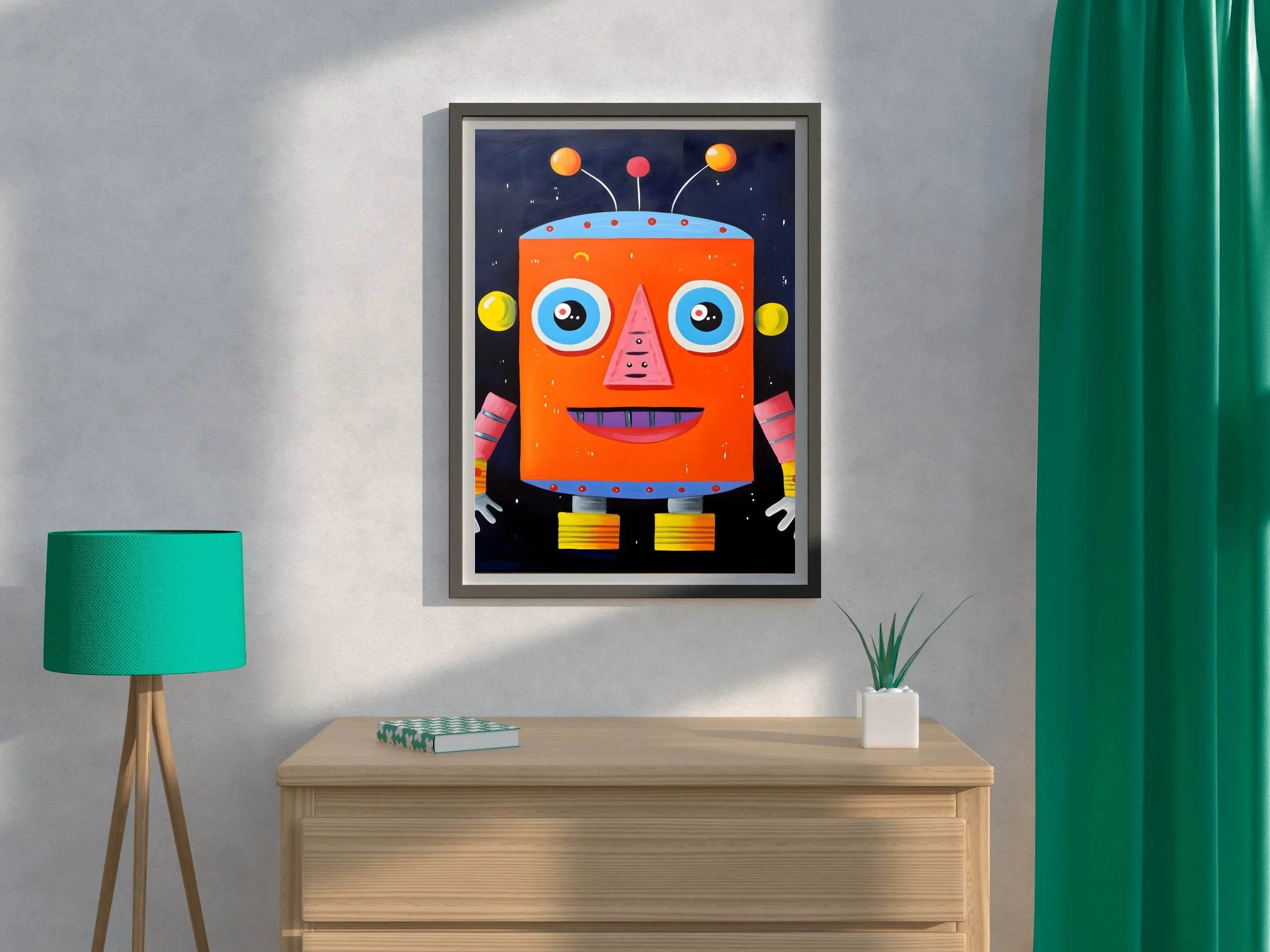 Paper Drawing of Red Smiling Robot - beink online art store