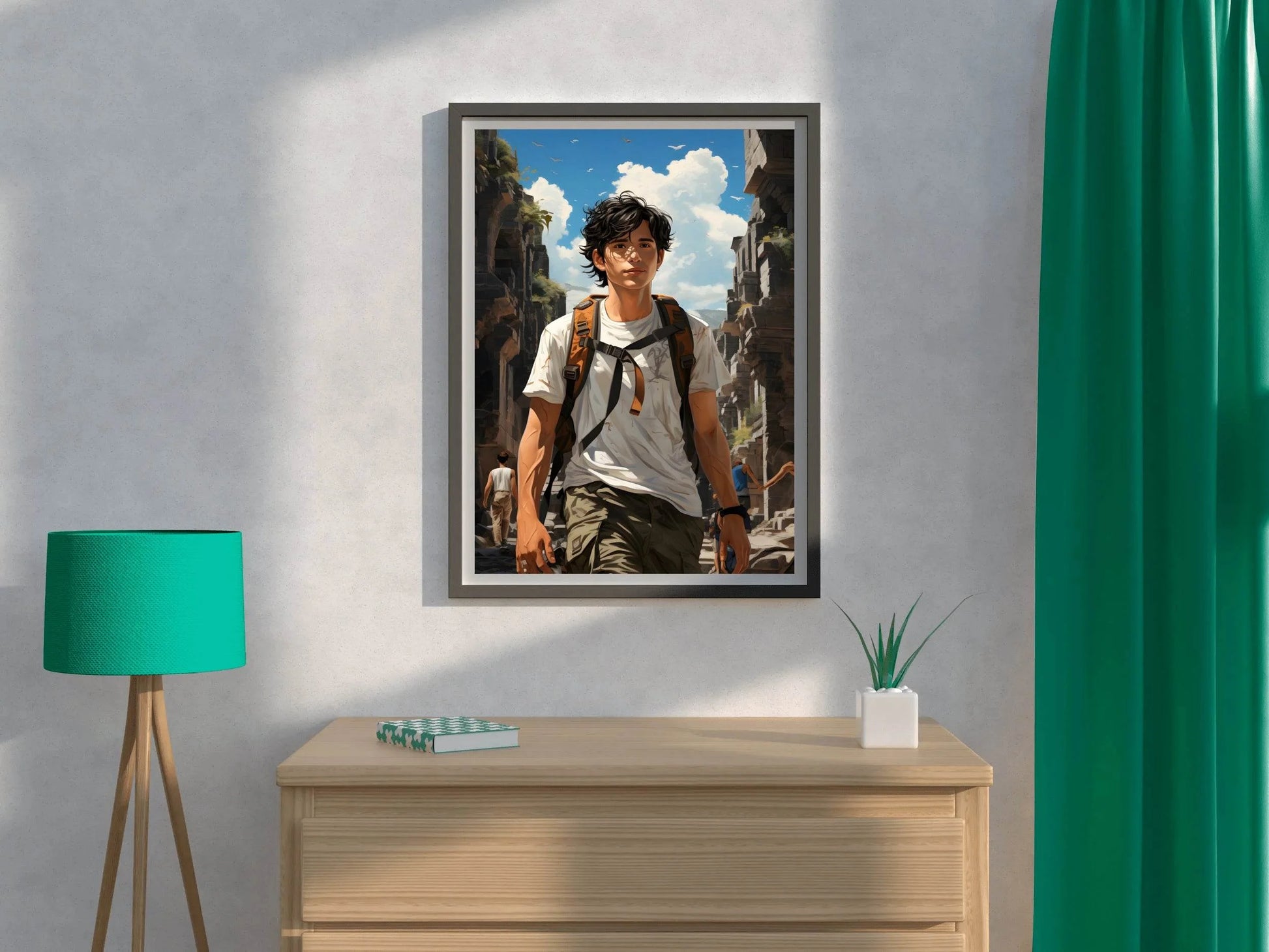 Short Curly Black Hair Adventure Character Anime Wall Art - beink online art store
