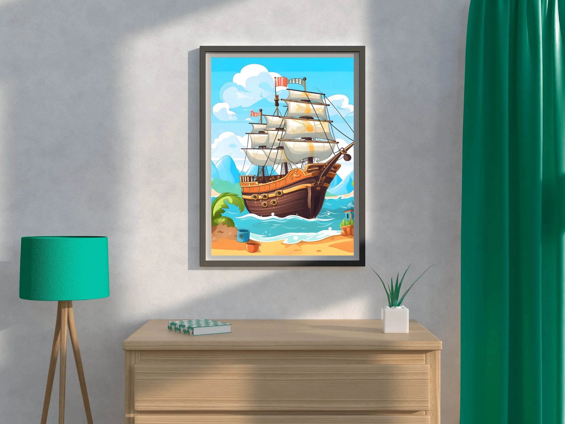Cartoon Pirate Ship In The Sea - beink online art store