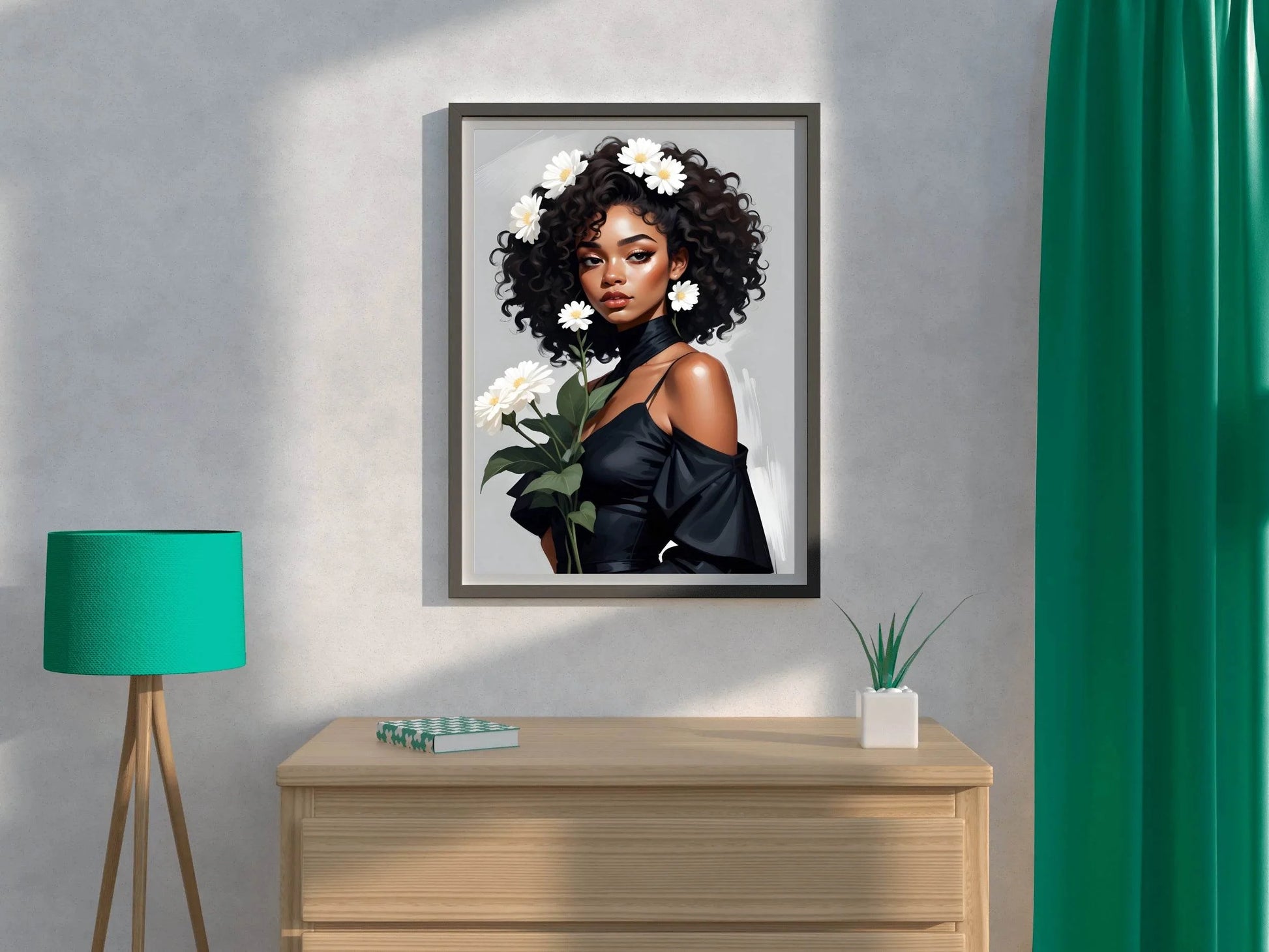 Black Girl with White Flower Wall Art - beink online art store