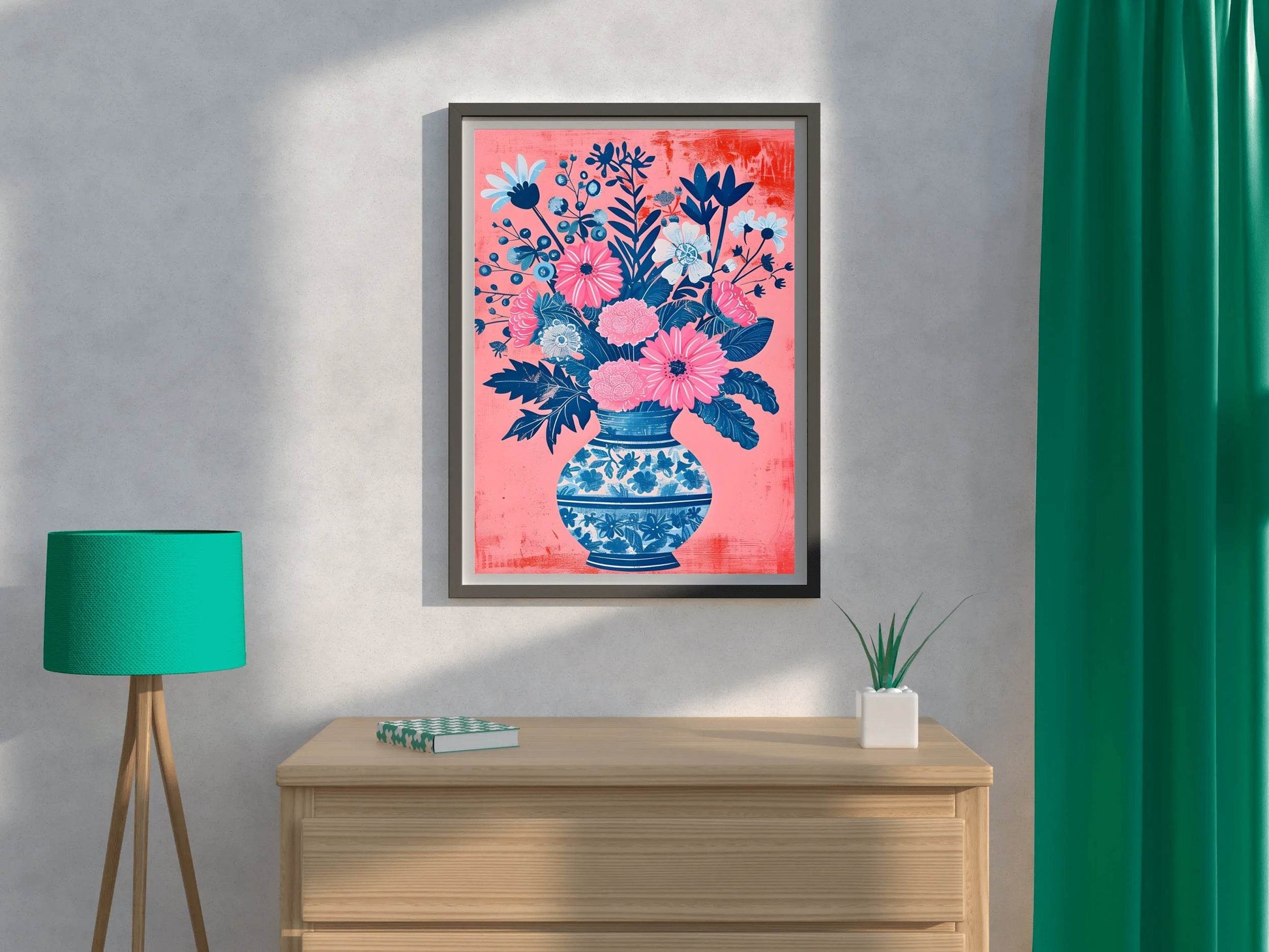 Blue and Pink Flowers in Vase Digital Art - beink online art store