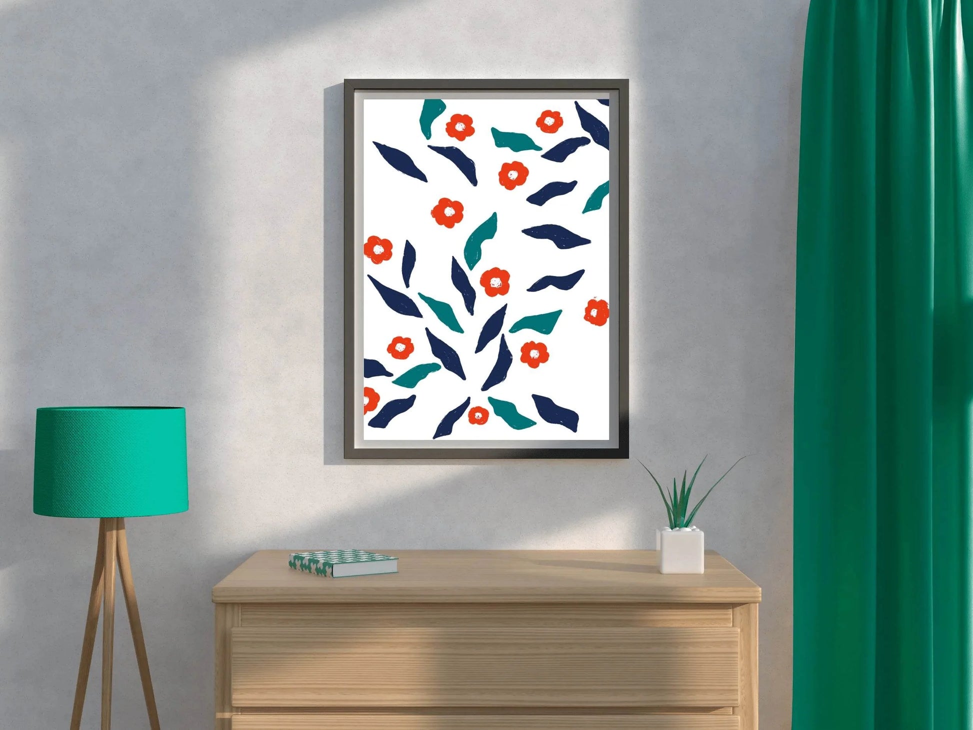 Red Flowers With Leaves Wall Art - beink online art store