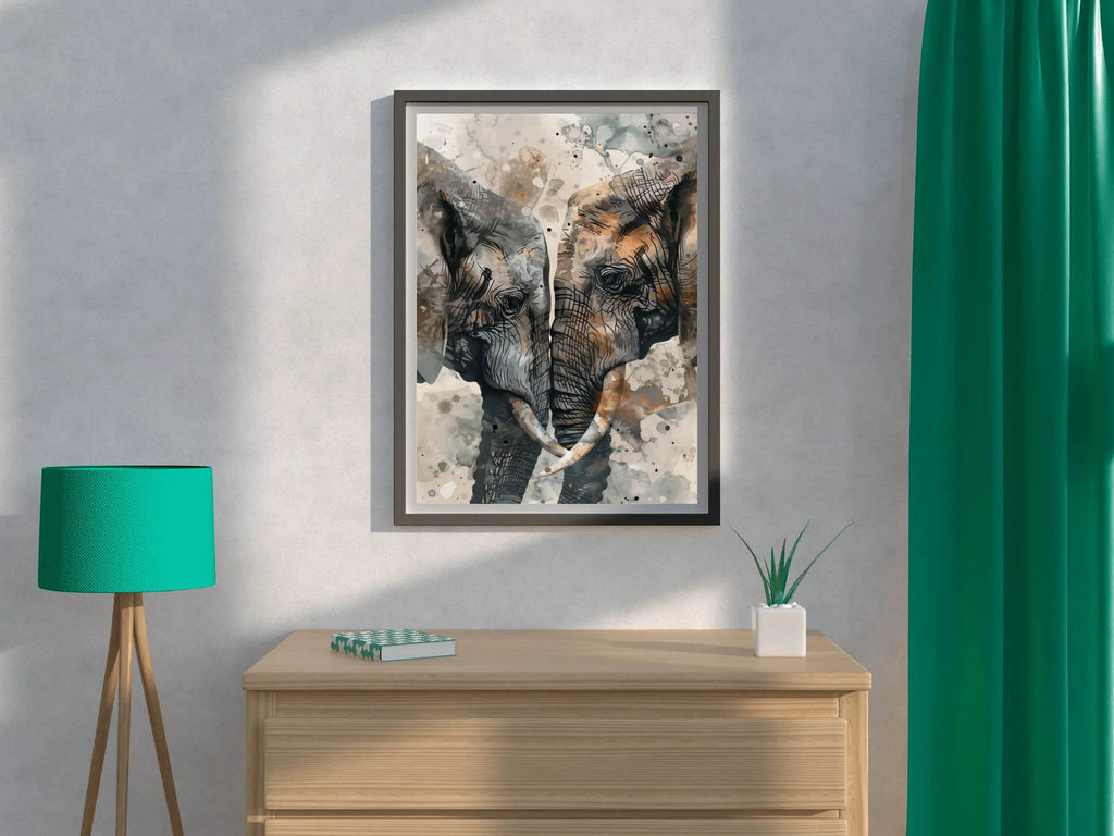 Watercolor Pair of Elephant Animal Wall Art - beink online art store