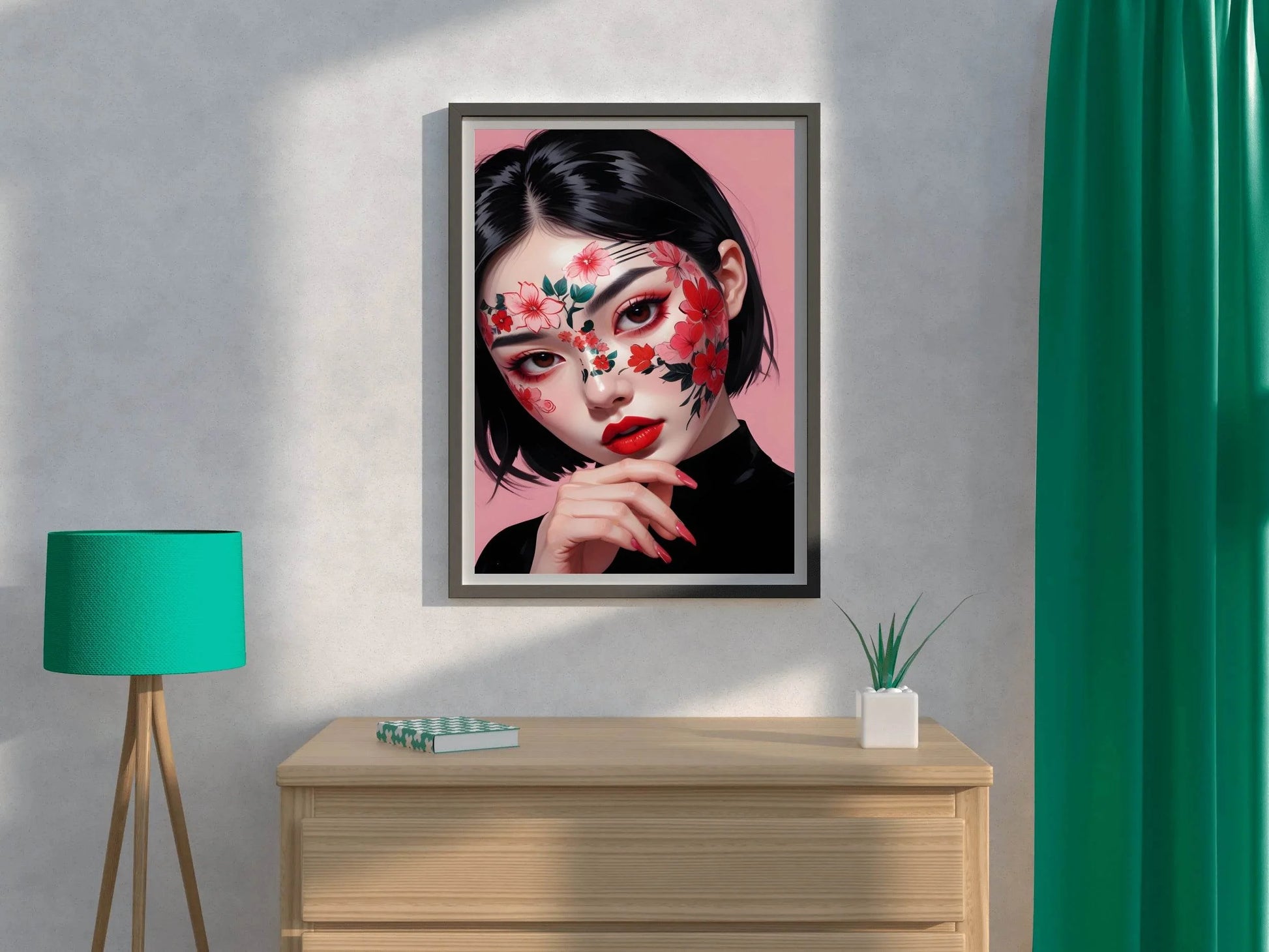 Beauty Painting Lady with Flower Makeup Wall Art - beink online art store