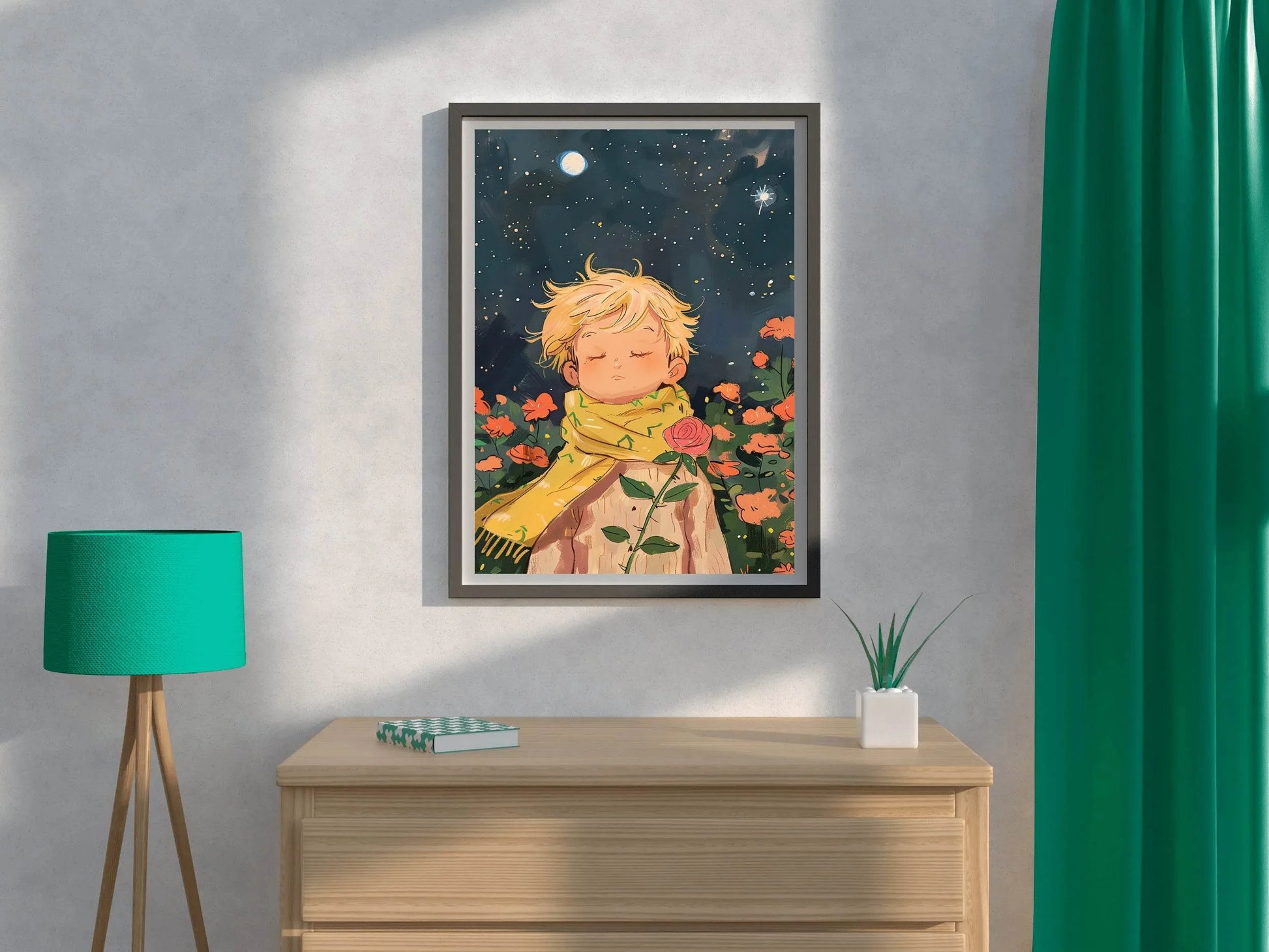 Cartoon Boy Standing in Winter Night - beink online art store