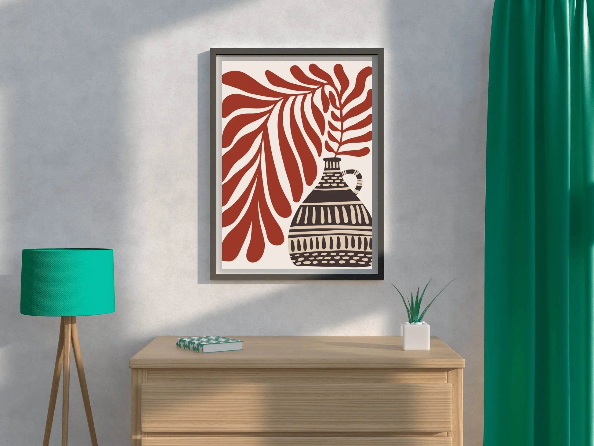 Abstract Patterned Vase and Leaf ArtWork - beink online art store
