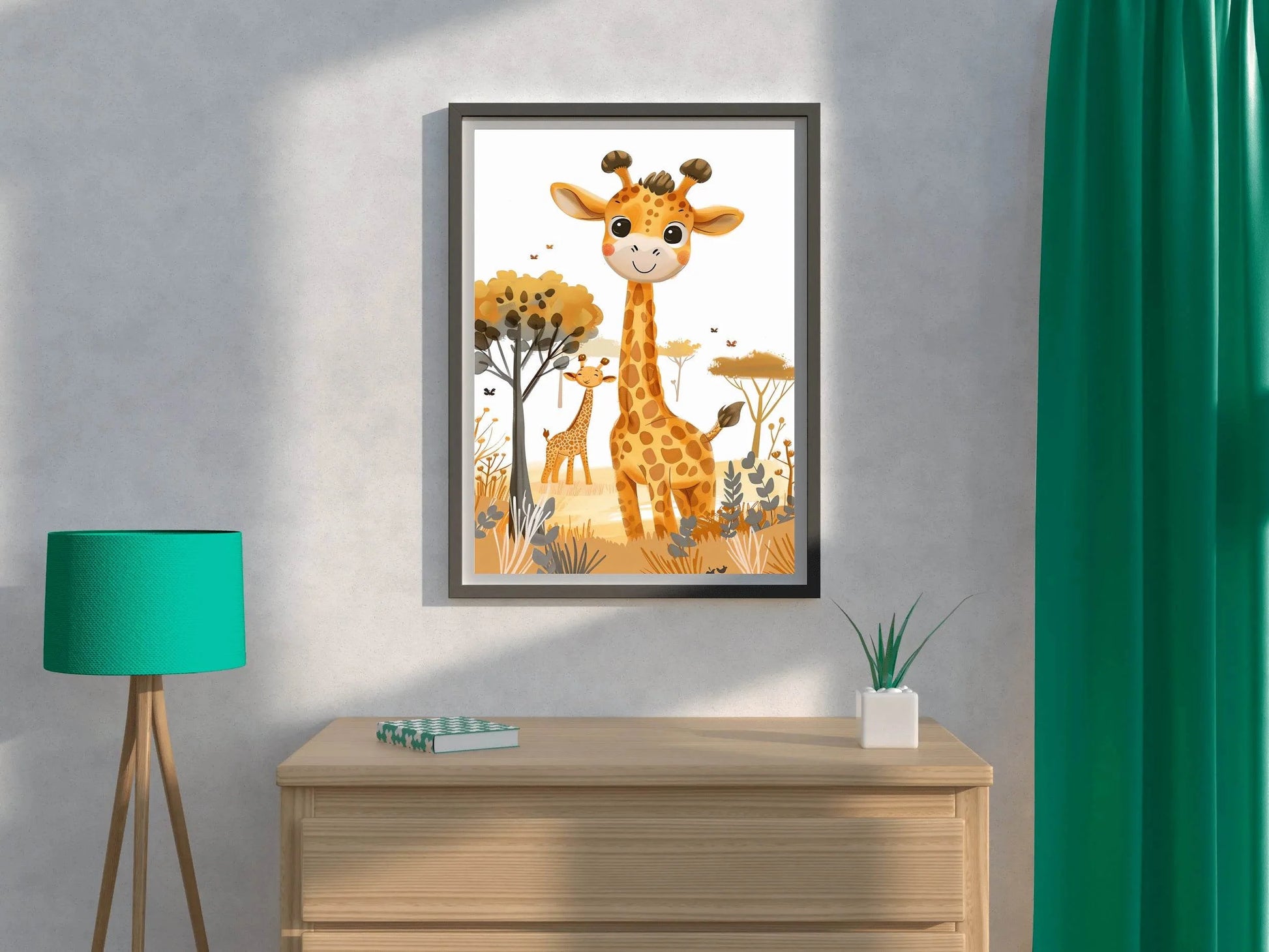Cute Cartoon Giraffes in a Colorful Landscape With Trees - beink online art store