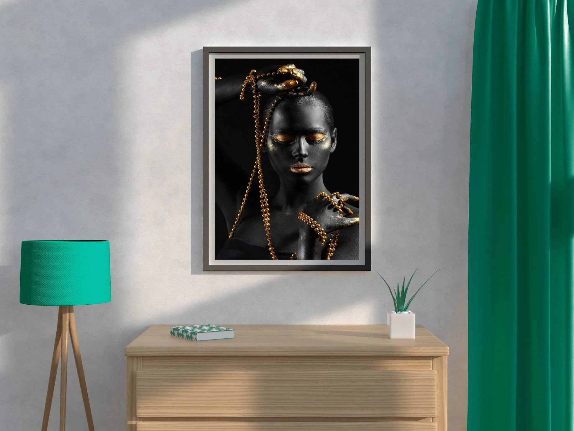 African Black Woman with Golden Jewelry - beink online art store