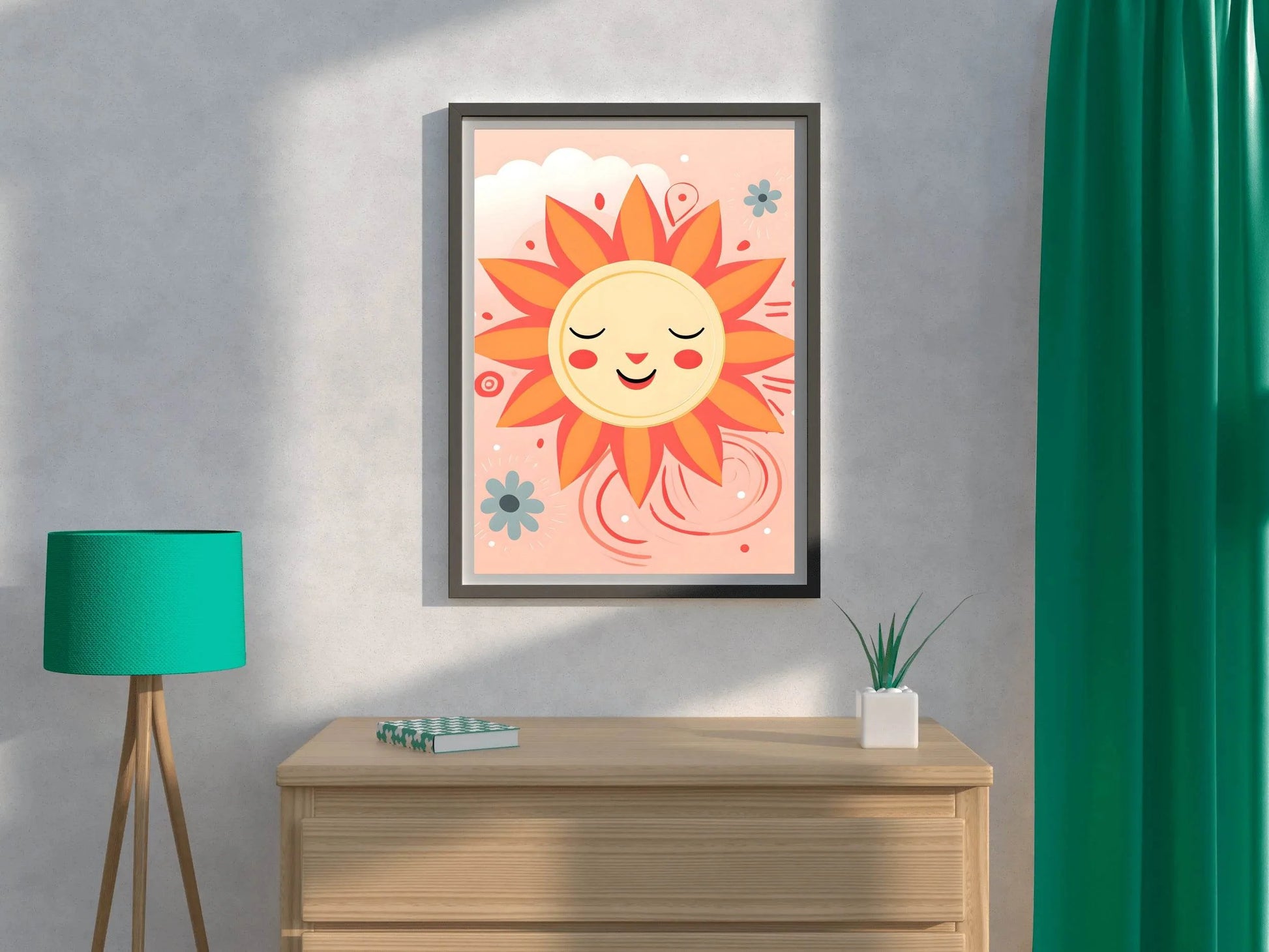 Painting of Shy Sun With Cloudy Background - beink online art store