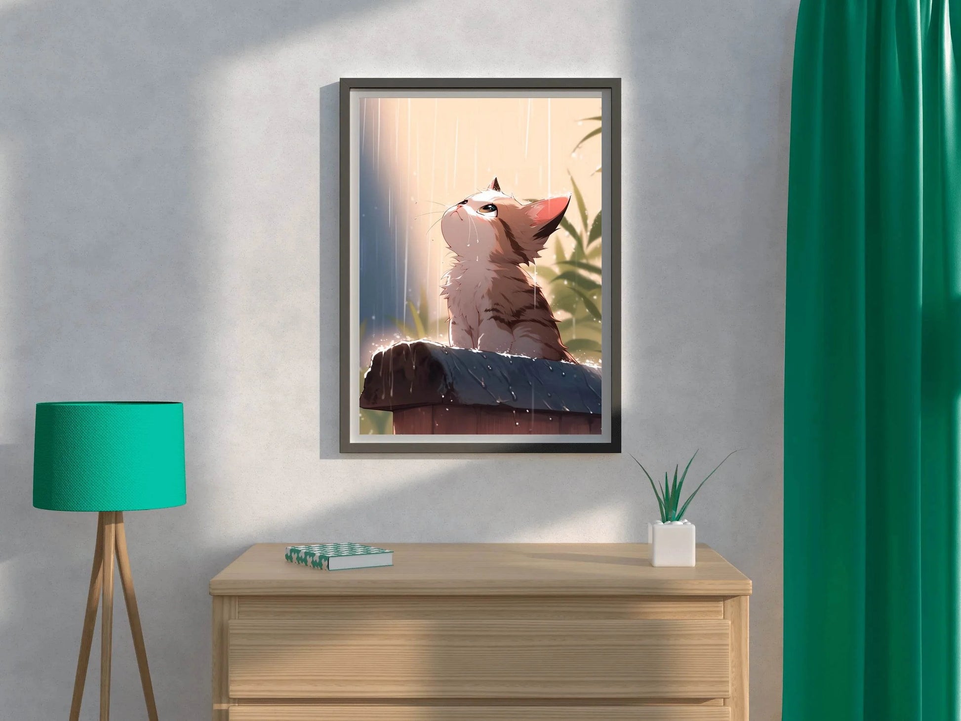 Rainy Weather Cats Anime Wall Art - beink online art store