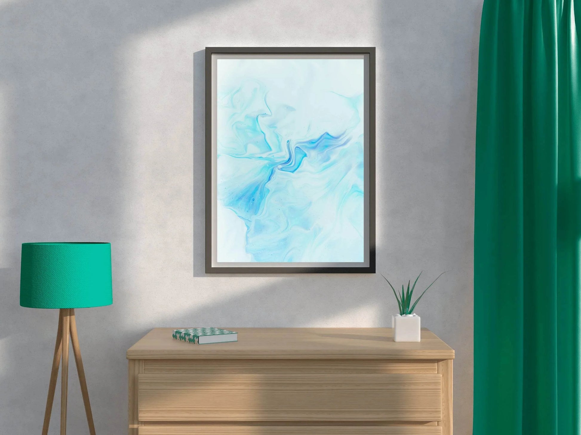 Cyan Color Oil Spread Abstract Wall Art - beink online art store
