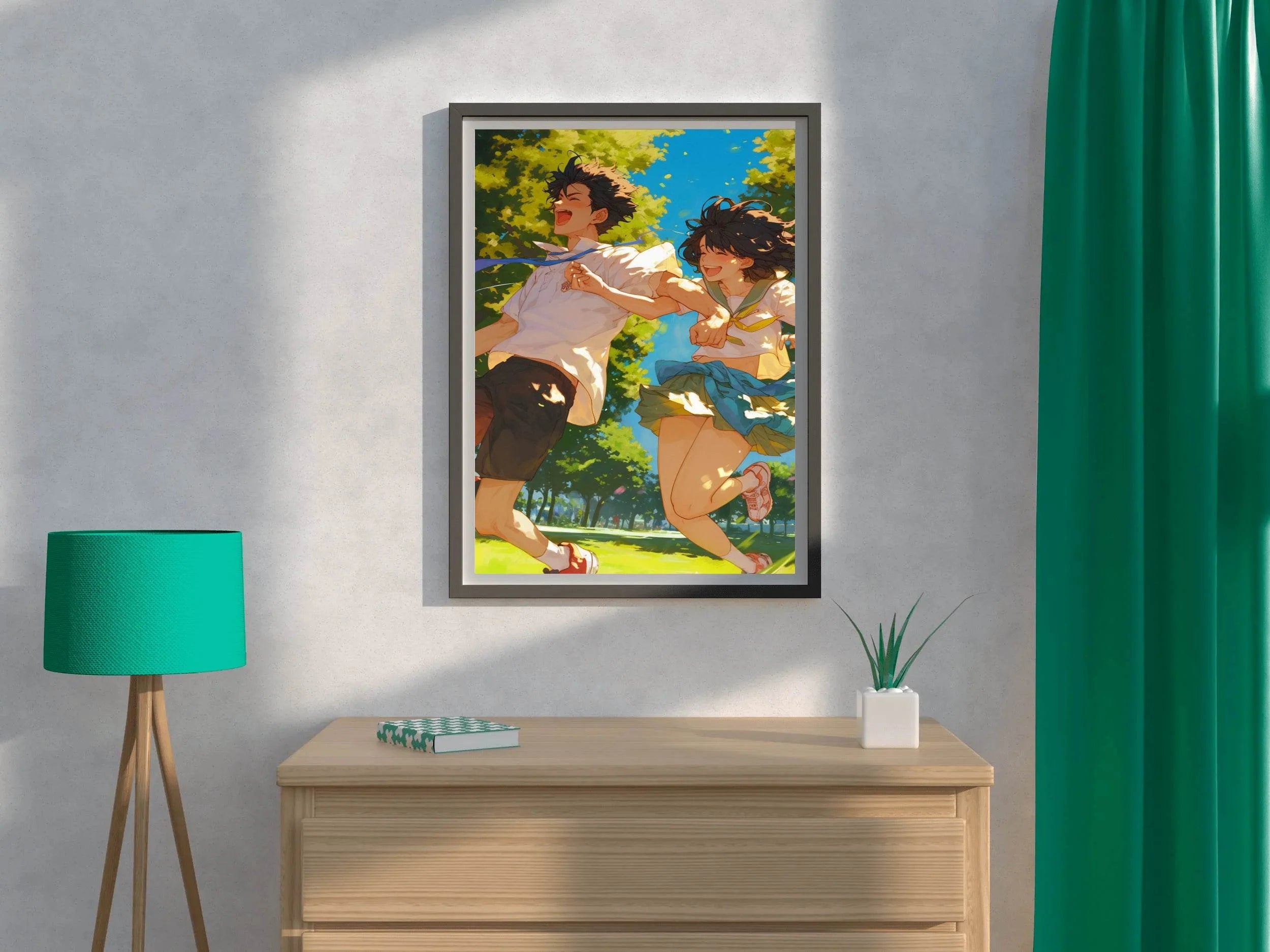 Anime style Boy and Girl Couple Running Wall Art - beink online art store