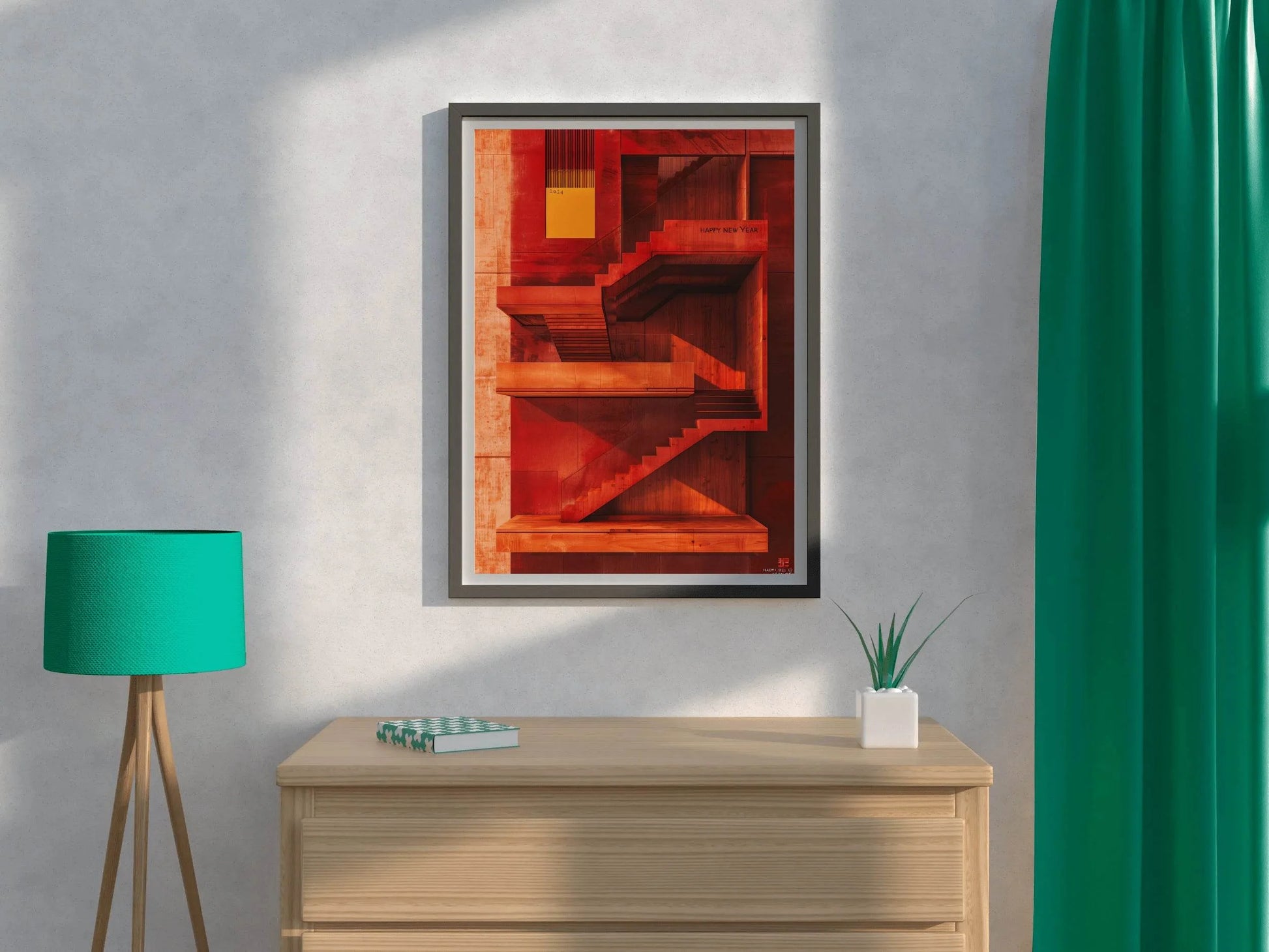Red Stairs in Modern Building Wall Art - beink online art store