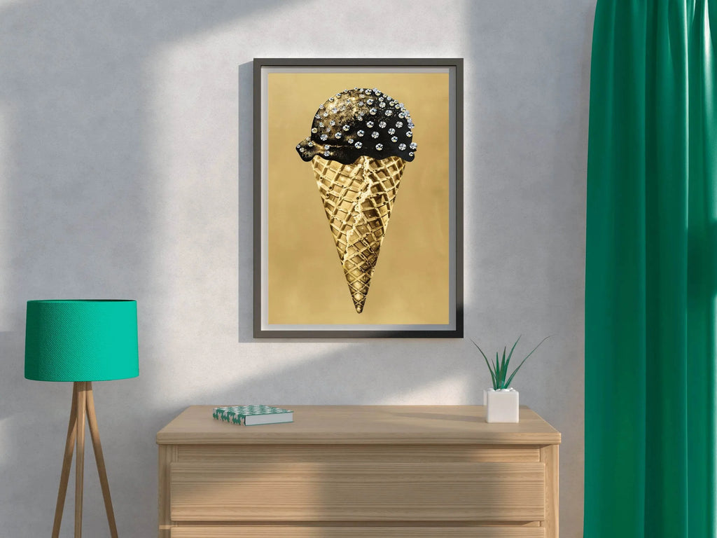 Black And Gold Ice Cream Cone Wall Art - beink online art store