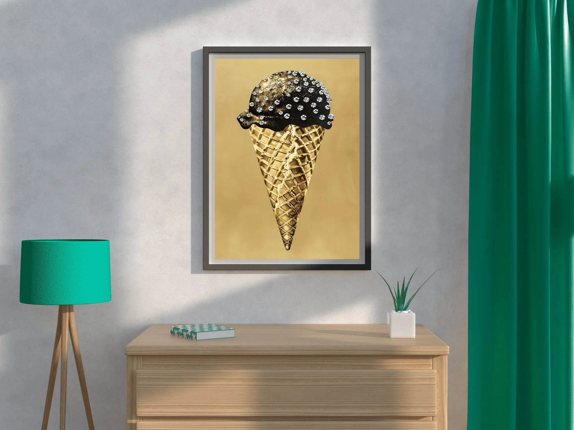 Black And Gold Ice Cream Cone Wall Art - beink online art store