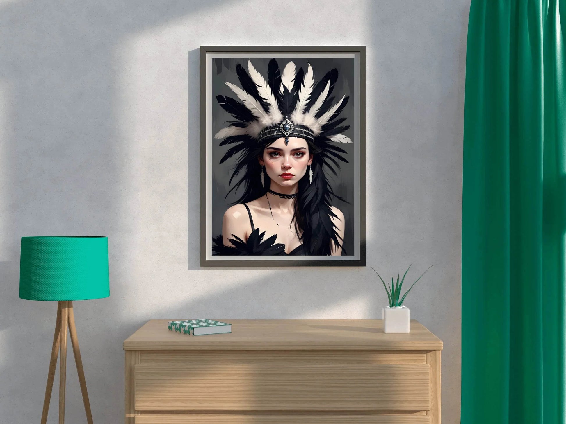 Women with Black and White feathers Hat Wall Art - beink online art store