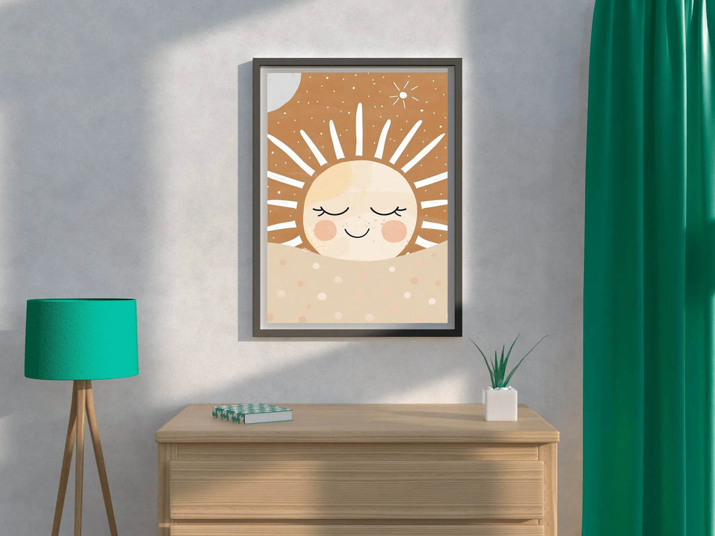 Smiling Face of Sleeping Cartoon Sun - beink online art store