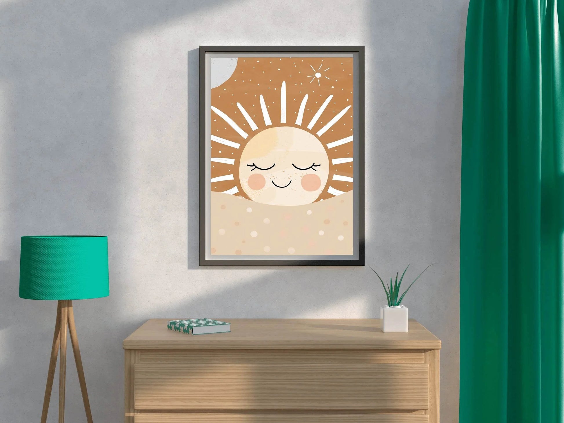 Smiling Face of Sleeping Cartoon Sun - beink online art store