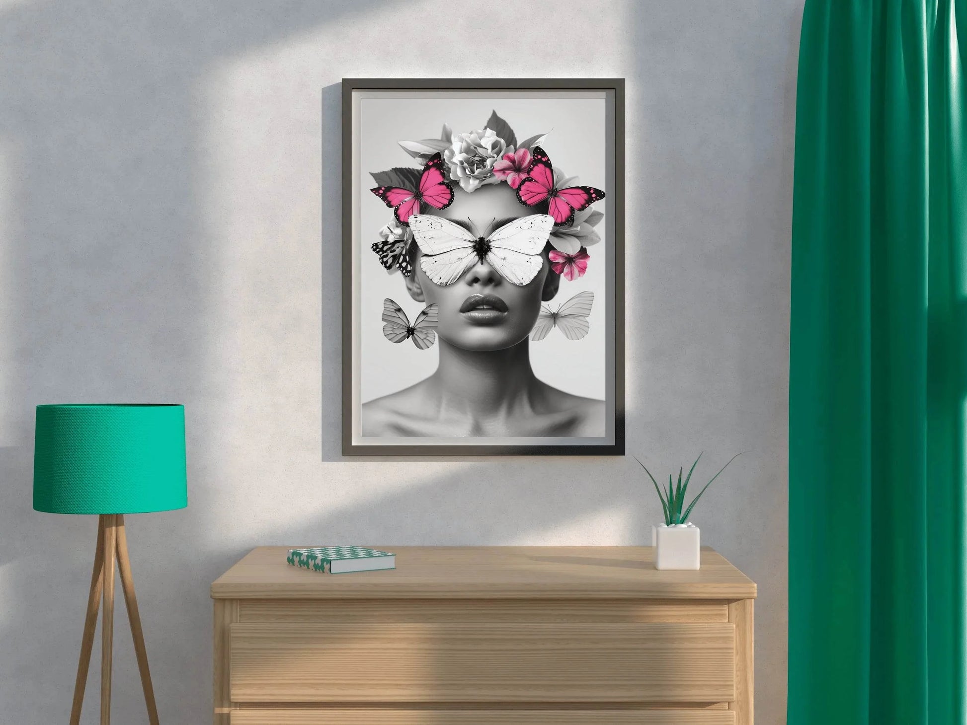 Woman's Face With Butterflies and Flowers - beink online art store