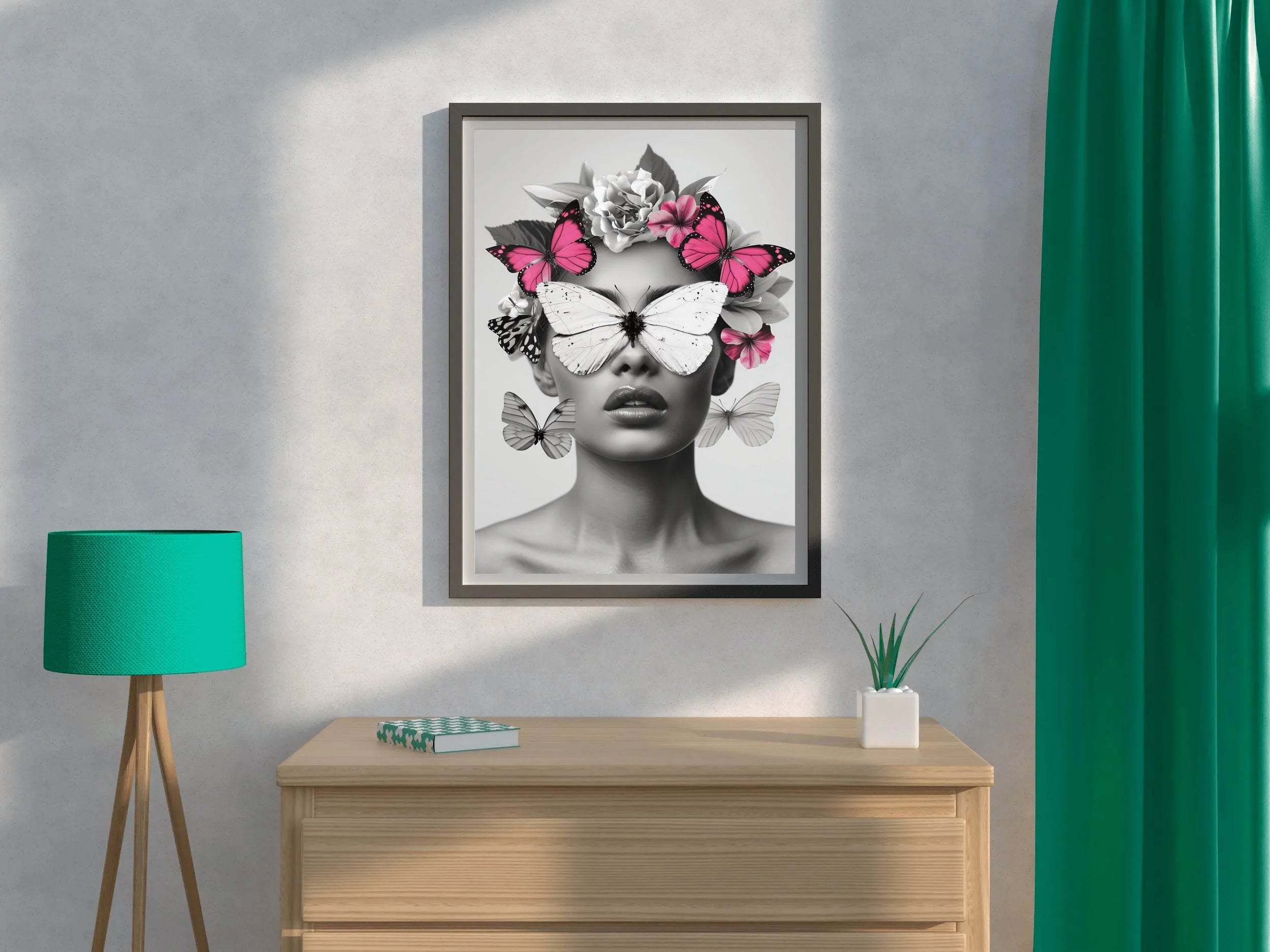 Woman's Face With Butterflies and Flowers - beink online art store