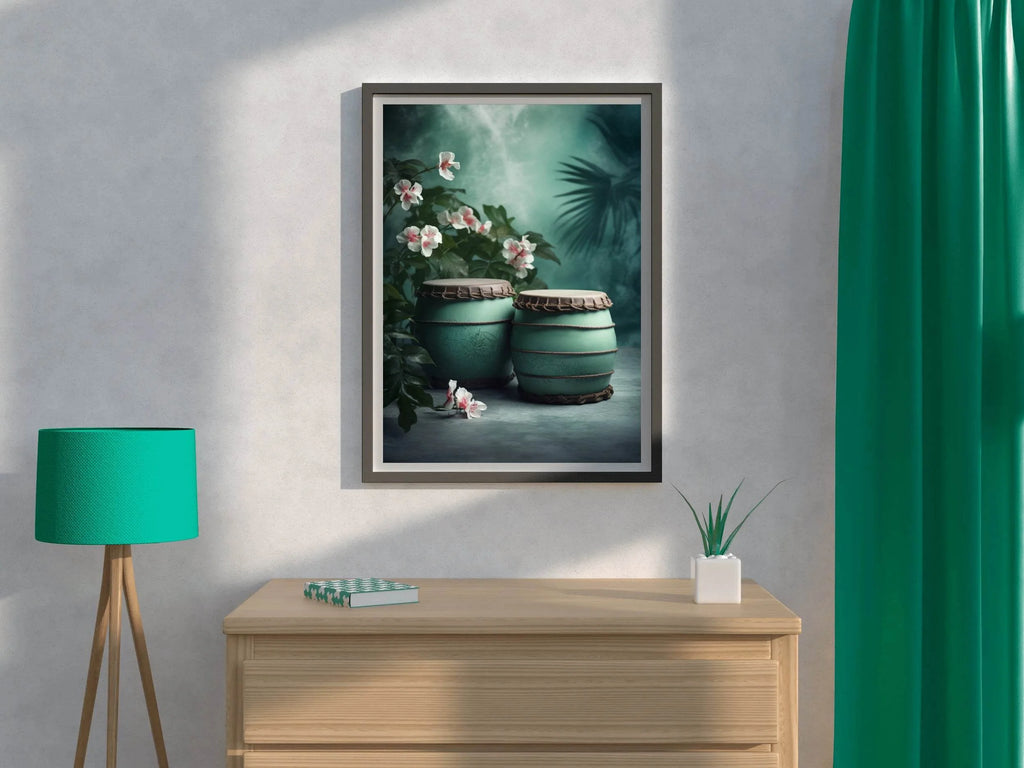 Traditional Turquoise Barrels Next to Flowers Wall Art - beink online art store