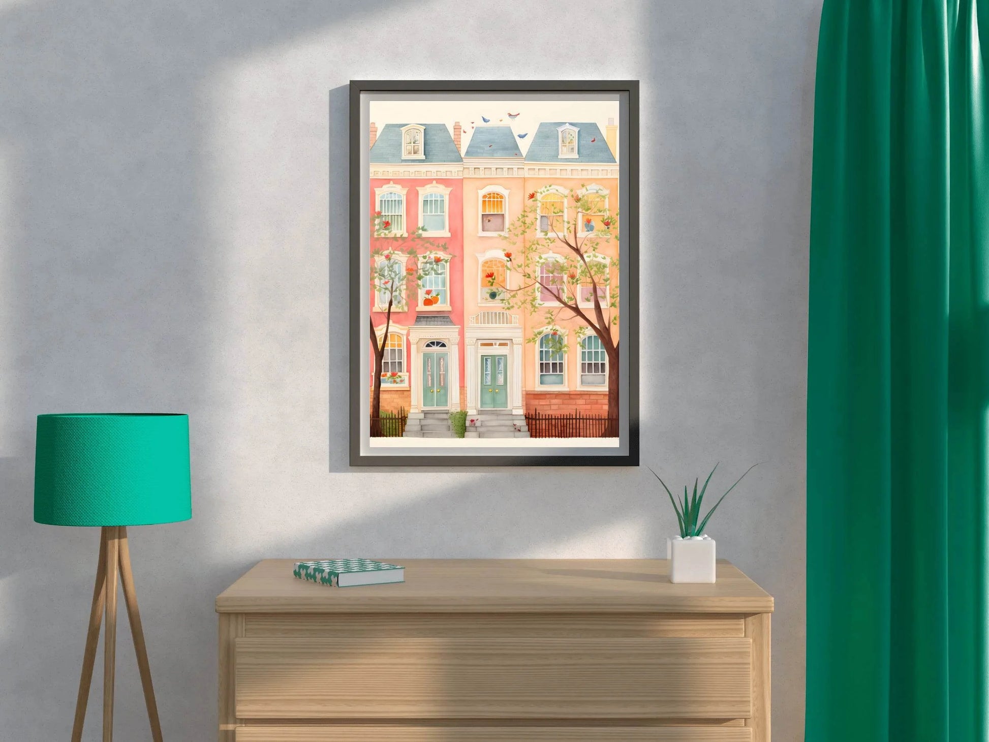 Pastel Colored Row Houses Illustration - beink online art store