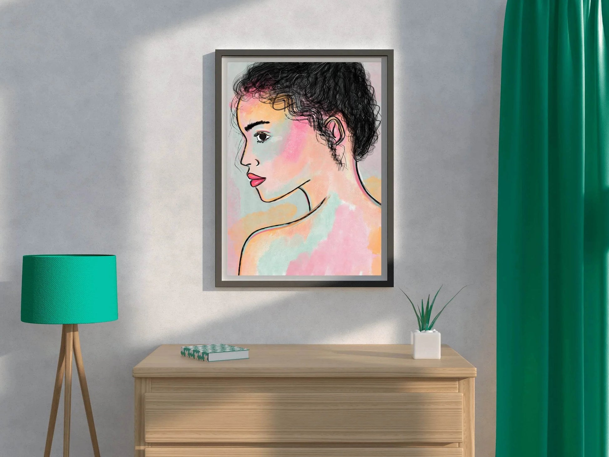 Drawing Of A Woman From Behind With Curly Hair Wall Art - beink online art store