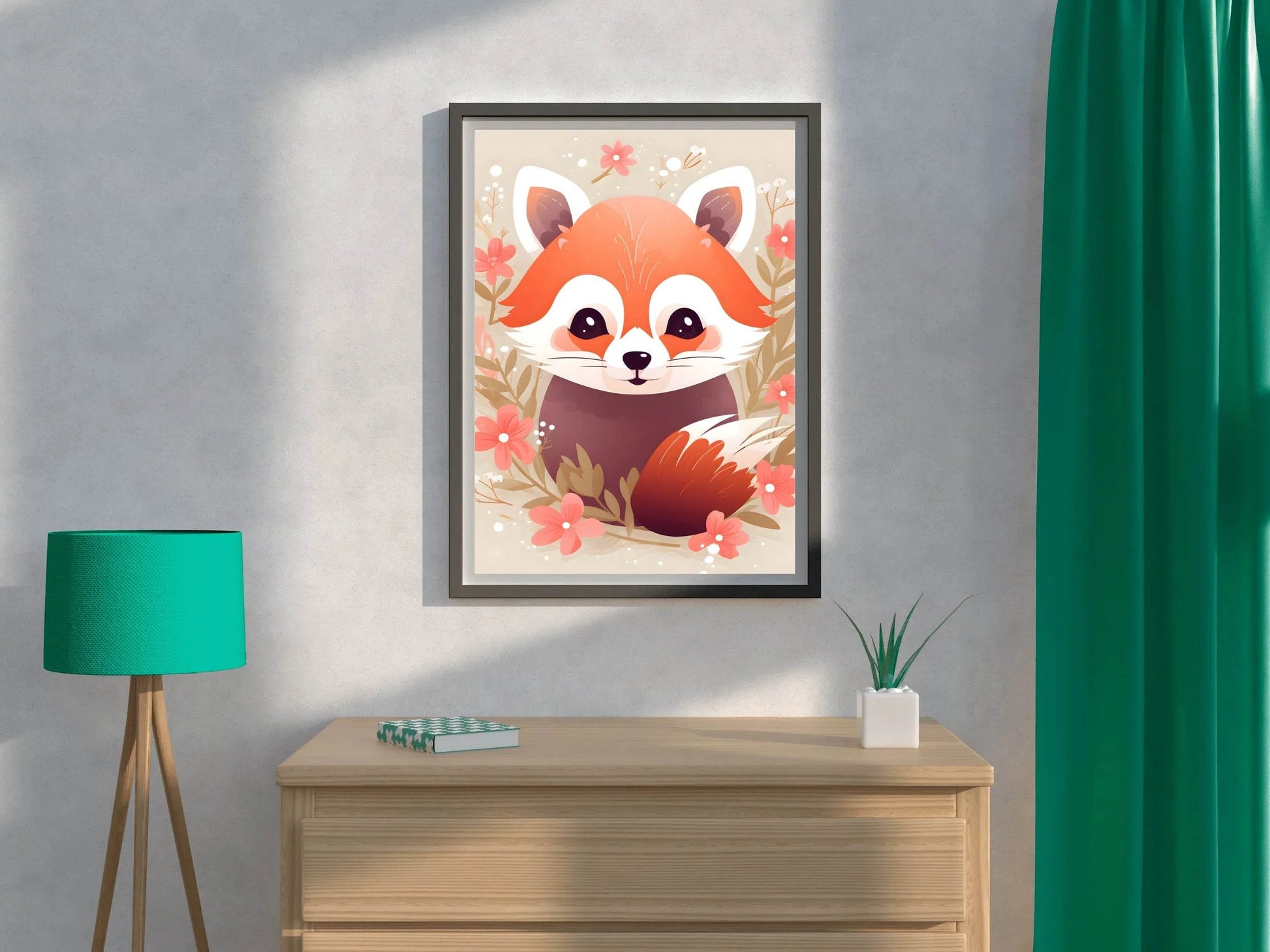 Cute Red Fox Sitting on the Ground - beink online art store