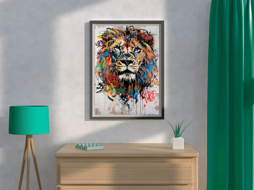 Painting of a Lion With Colorful Paint Wall Art - beink online art store
