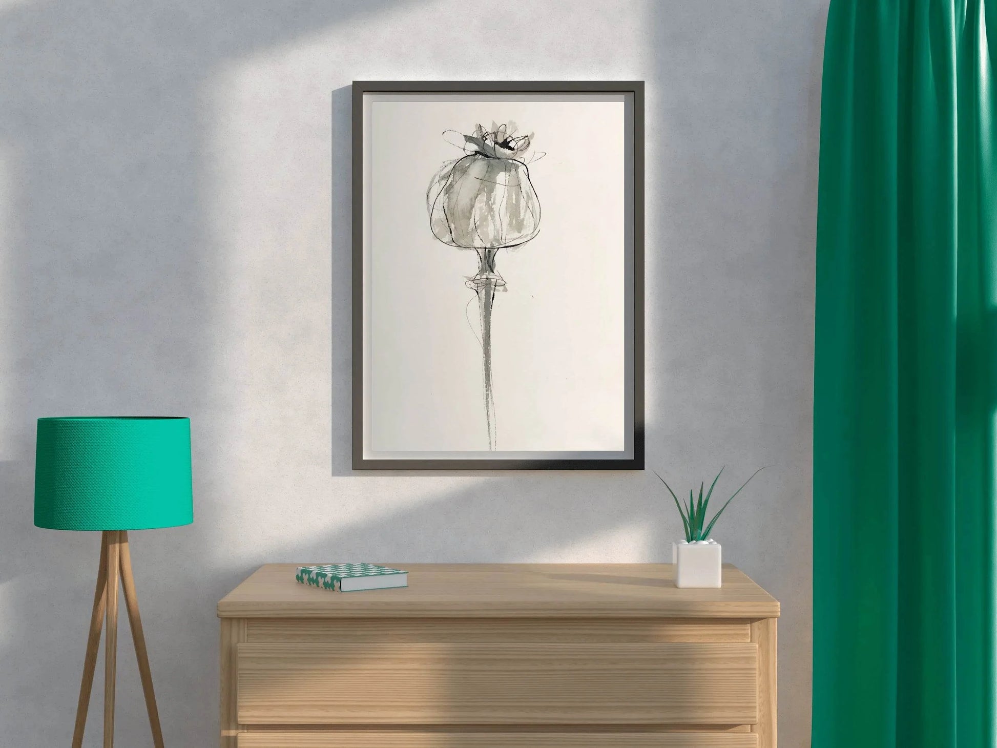 Watercolor Poppy Seed Head Modern Wall Art - beink online art store