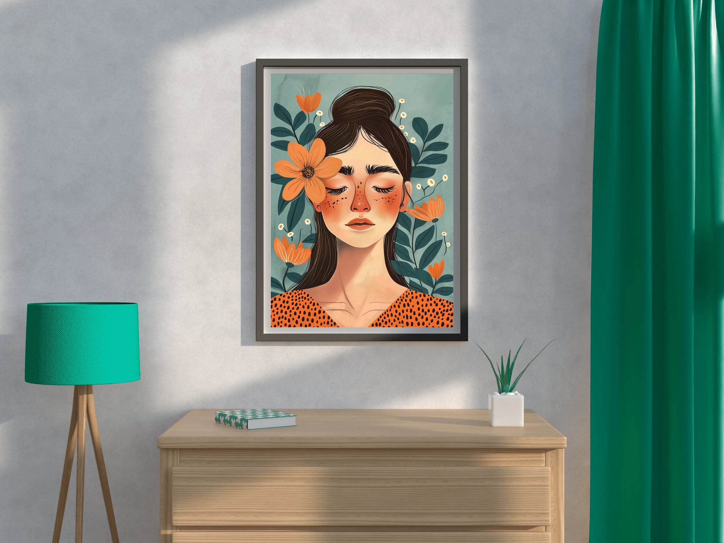 Women Eyesclosed Surrounded by Flowers Stunning ArtWork - beink online art store
